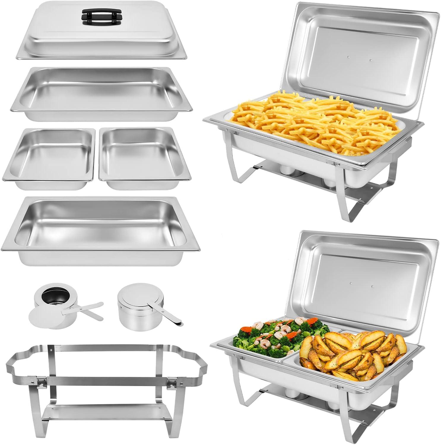 PRIJESSE Chafing Dish Buffet Set 2 PACK, 8 QT Stainless Steel Rectangular Chafing Dishes FULL PAN for Buffet, Warmers Sets for Parties, Events, Wedding, Camping, Dinner
