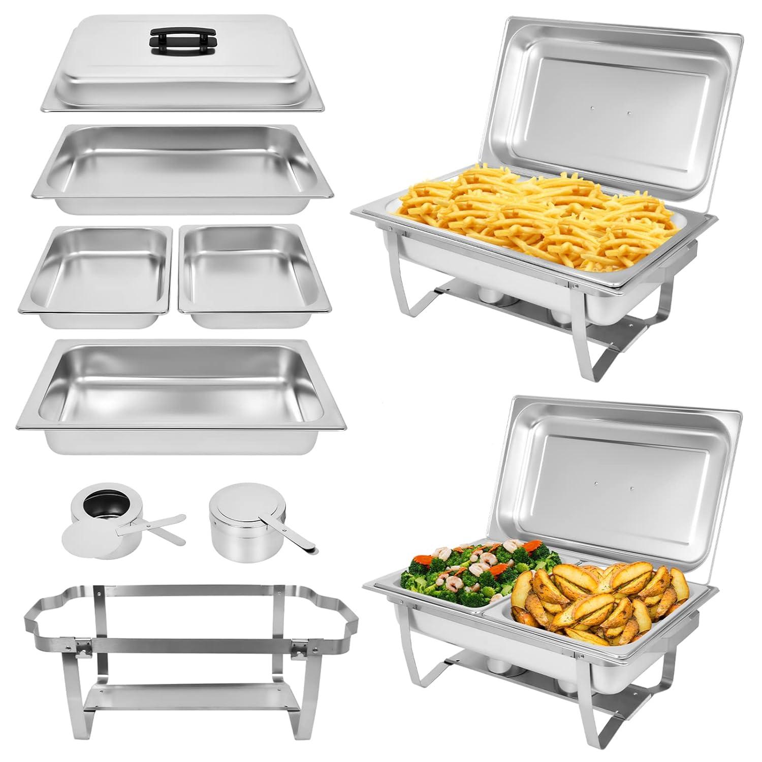 PRIJESSE Chafing Dish Buffet Set 2 PACK, 8 QT Stainless Steel Rectangular Chafing Dishes FULL PAN for Buffet, Warmers Sets for Parties, Events, Wedding, Camping, Dinner