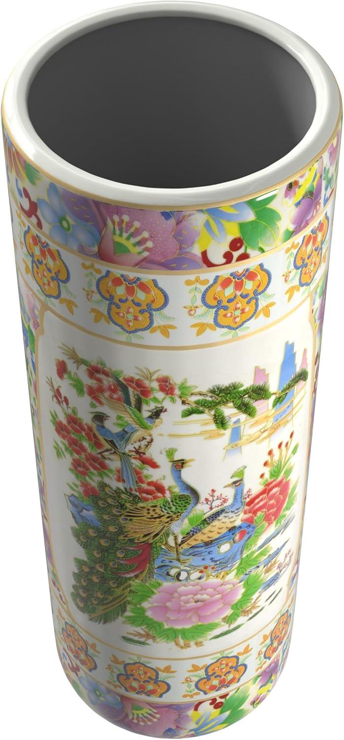24" Satsuma Birds & Flowers Porcelain Umbrella Stand