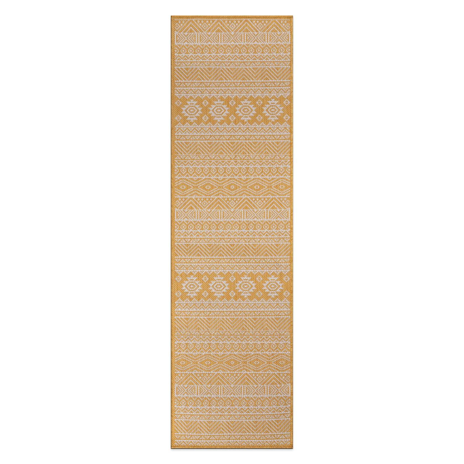 World Rug Gallery Distressed Geometric Bohemian Textured Flat Weave Indoor/Outdoor Area Rug - YELLOW 2'x7'
