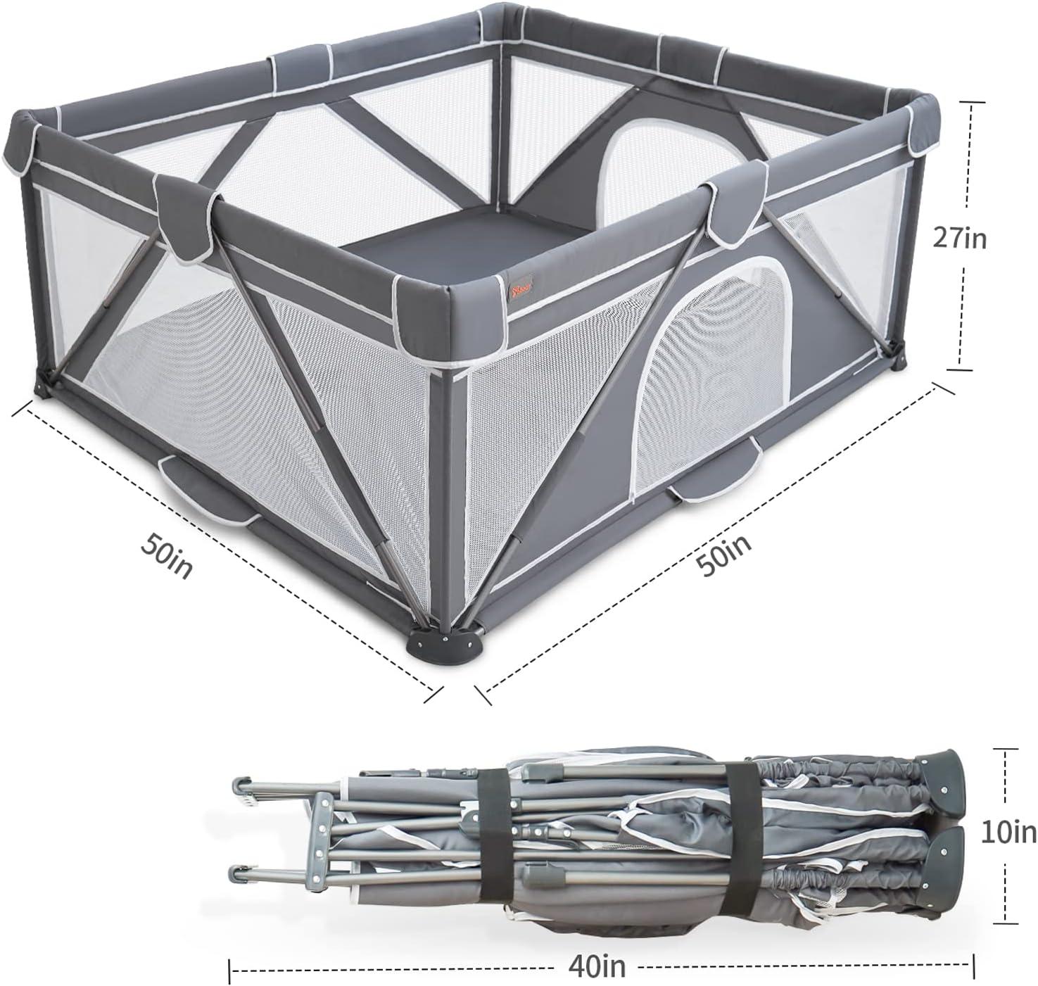 Yobear Foldable Baby Playpen, Yobear Playpen For Babies And Toddlers With 50 Pcs Ocean Balls & 2 Handles, Indoor & Outdoor Kids Safety Play Pen Area, Portable Travel Play Yard