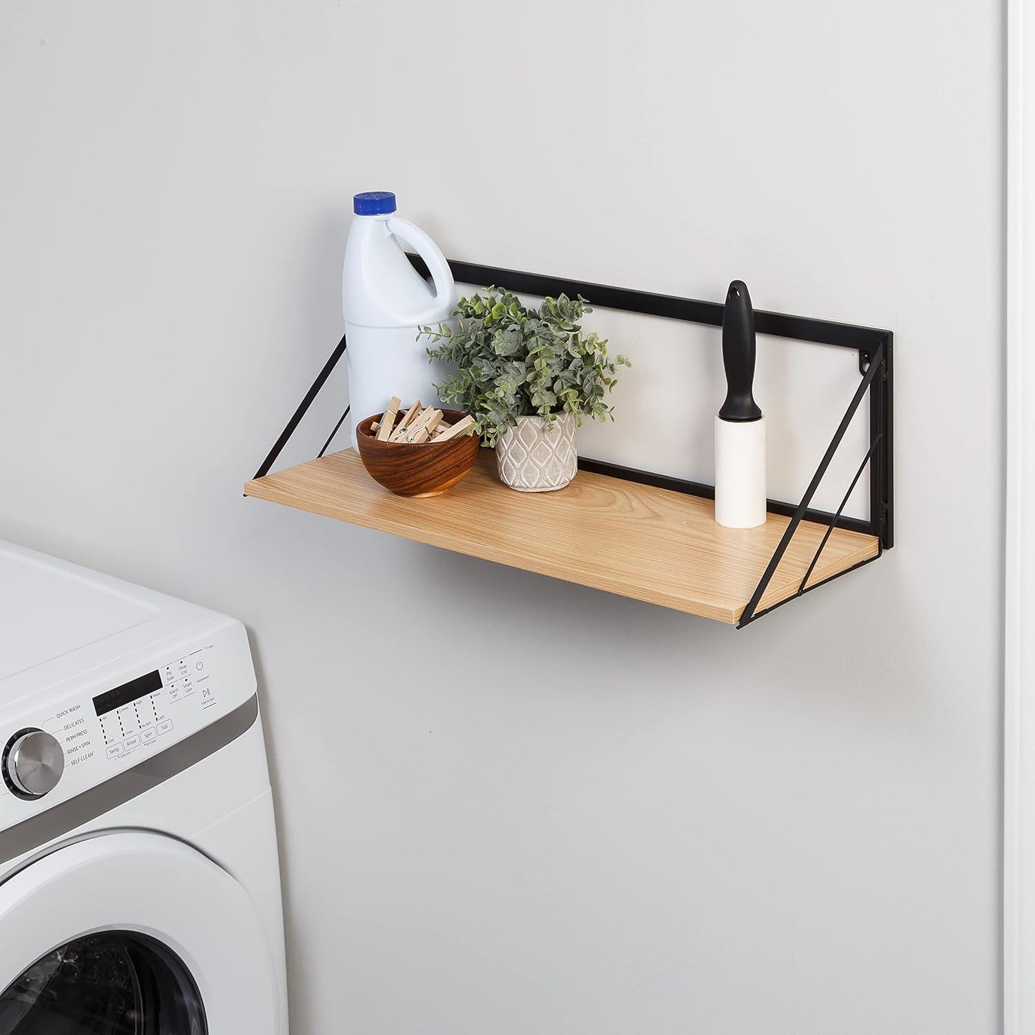 Honey-Can-Do Large Laundry Wall Shelf with Wood Light Oak