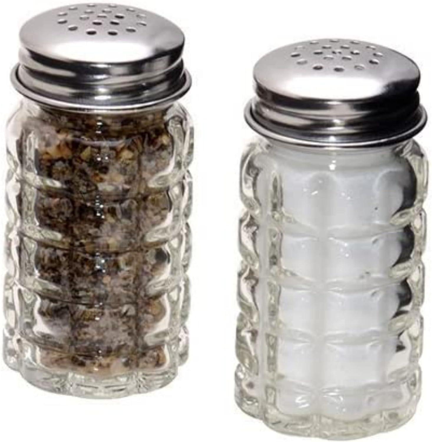 Retro Round Glass Salt and Pepper Shakers with Stainless Tops