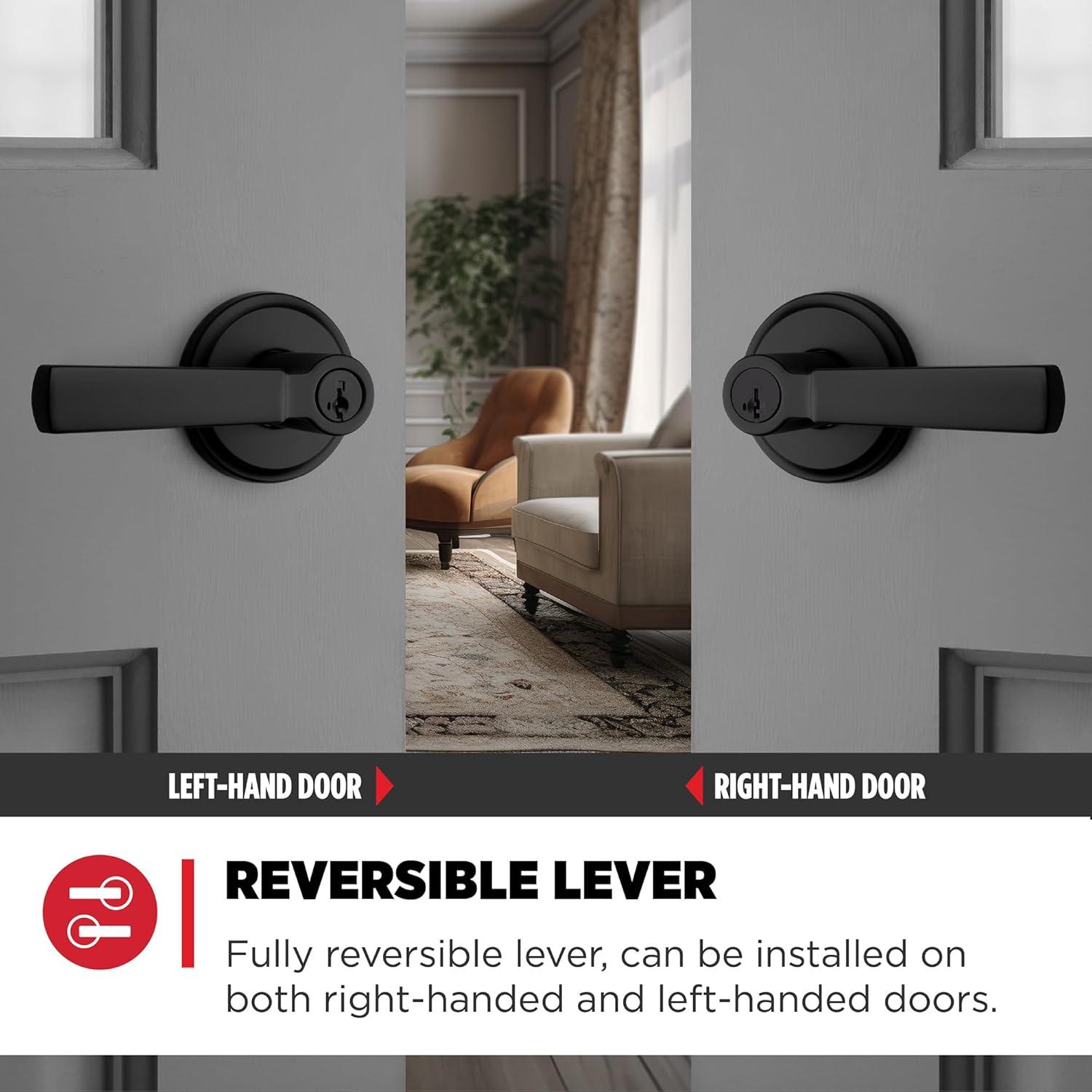 Perth Keyed (Entry) Door Lever with Round Rosette and SmartKey Multipack