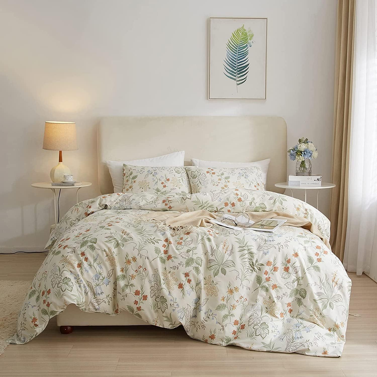 King White Cotton Botanical Floral Duvet Cover Set