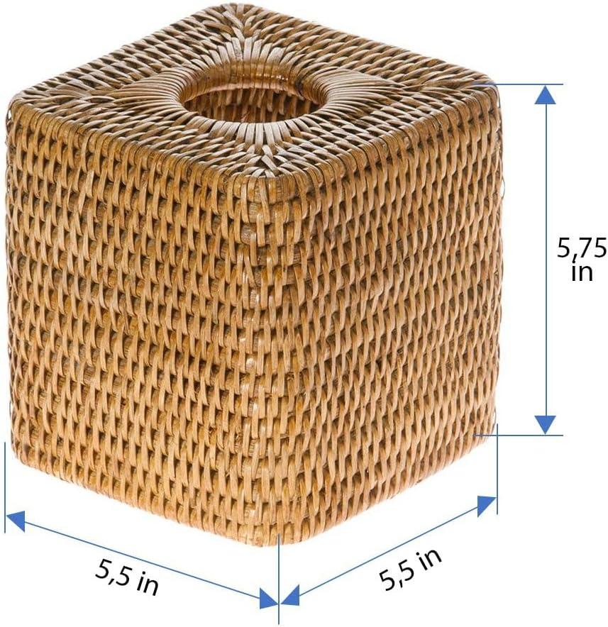 Kouboo Loma Square Rattan Tissue Box Cover, Square Hand Woven Tissue Holder, Decorative Facial Napkin Holder, Honey Brown