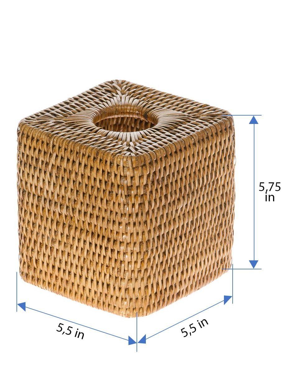 Kouboo Loma Square Rattan Tissue Box Cover, Square Hand Woven Tissue Holder, Decorative Facial Napkin Holder, Honey Brown