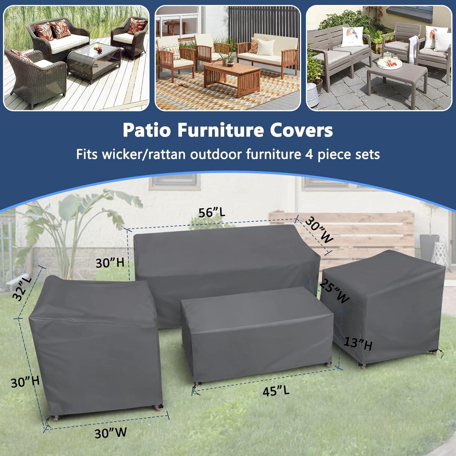 Arlmont & Co. Heavy Duty Waterproof Patio Furniture Set Covers for 4 Pieces Outdoor Conversation Set