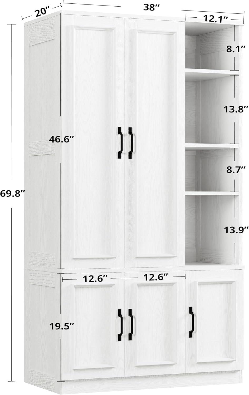LIKIMIO Armoire Wardrobe Closet 70" H, 5 Doors Bedroom Wooden Wardrobe with 4 Storage Shelves and Hanging Rod, Clothing Storage Cabinet Organizer Combination, White