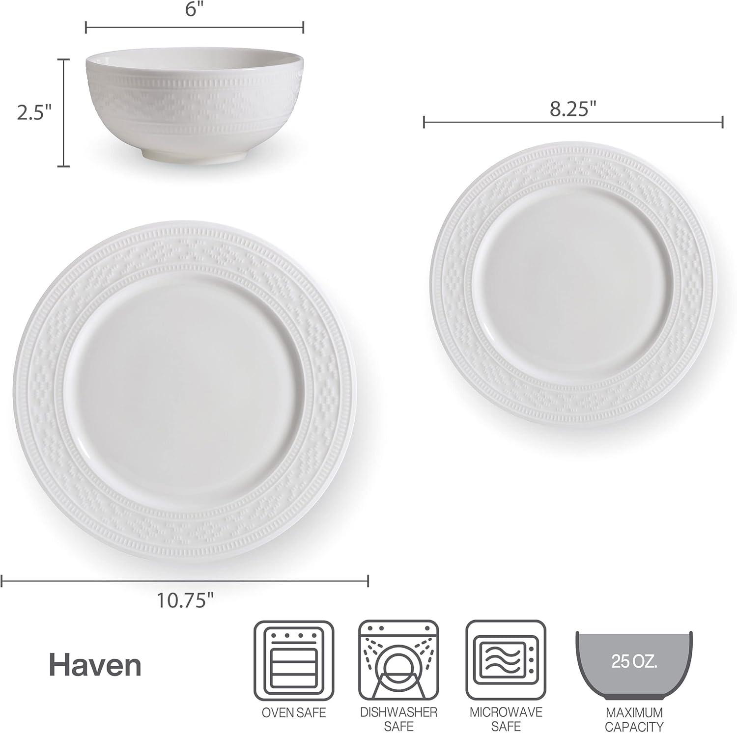 White Porcelain 12-Piece Dinnerware Set, Service for 4