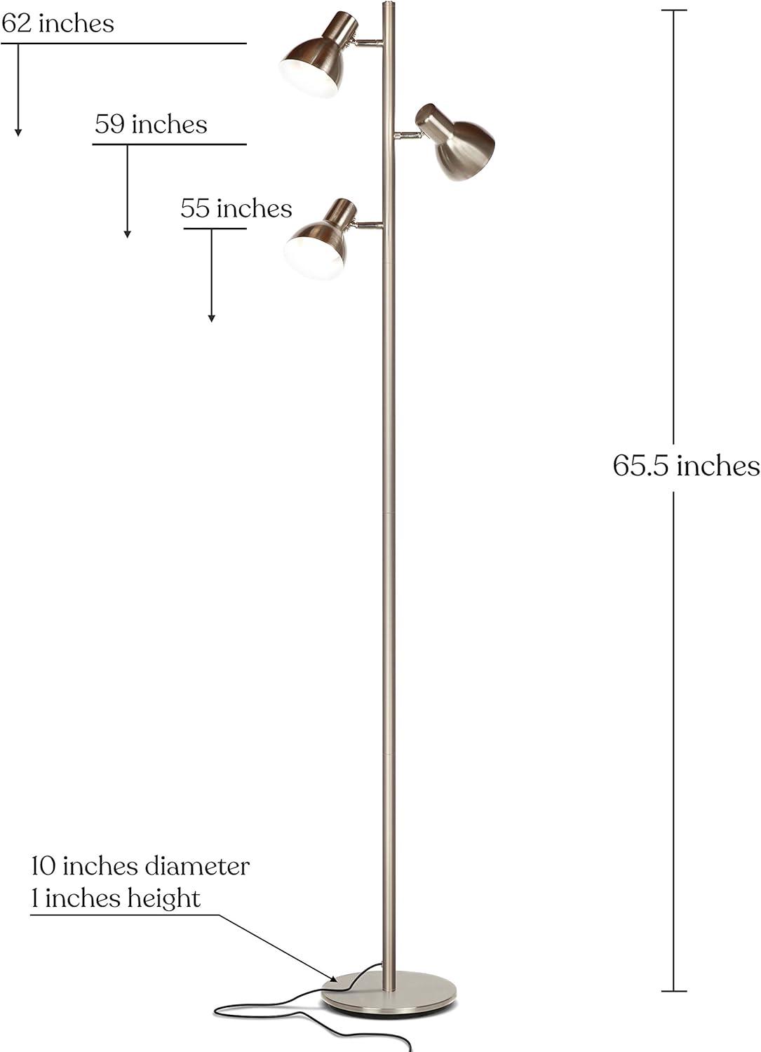 Ethan Adjustable 65.5" Nickel LED Floor Lamp with 3 Pivoting Heads