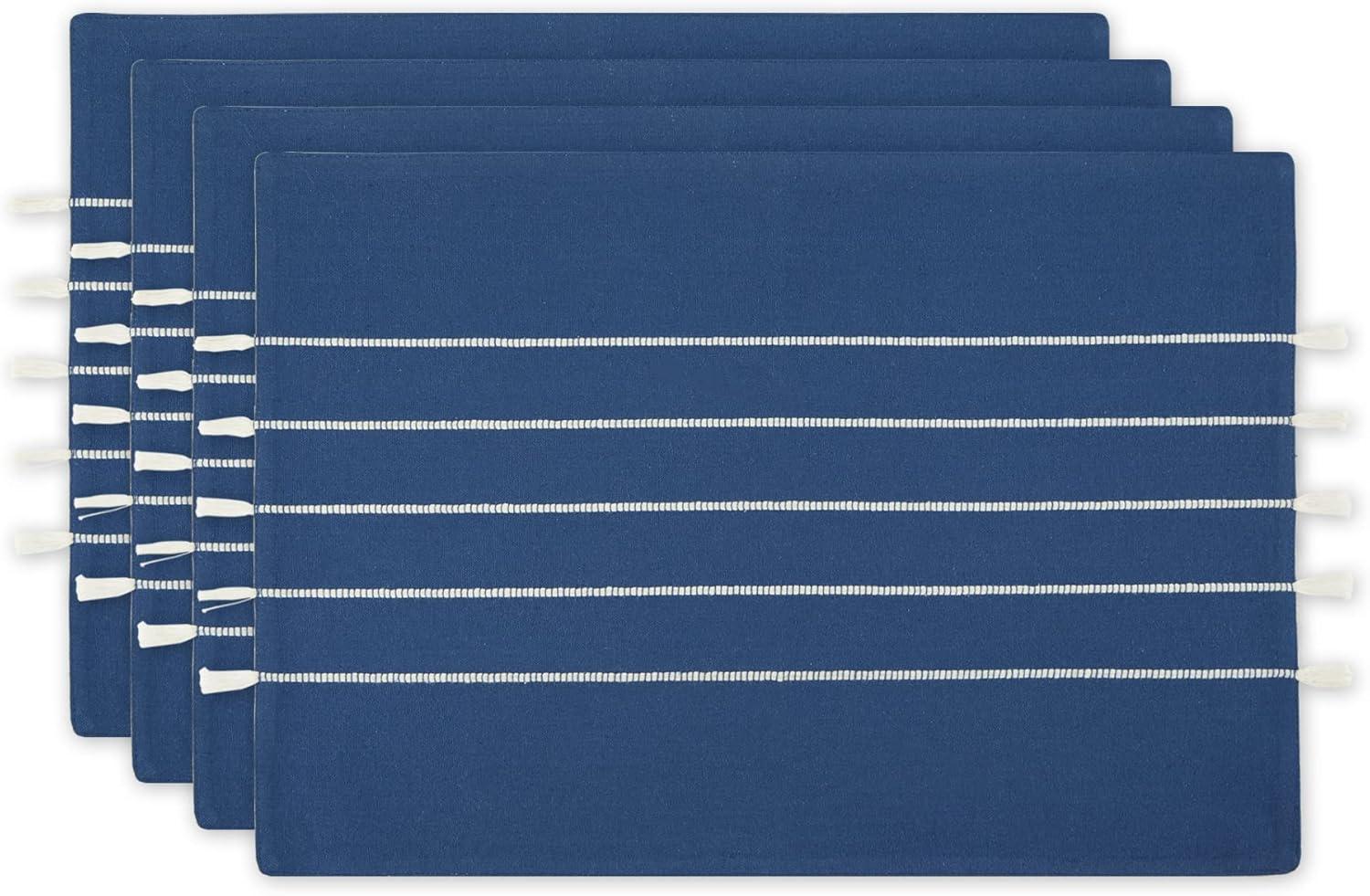 Navy and Off-White Stripe Tassel Placemat (Set of 4)