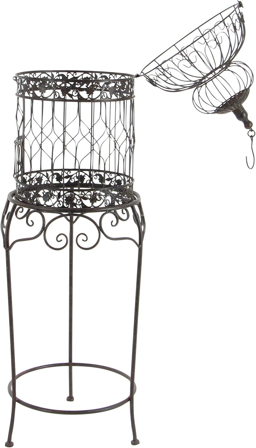 DecMode Indoor Outdoor On Removable Stand Black Metal Birdcage with Latch Lock Closure and Top Hook