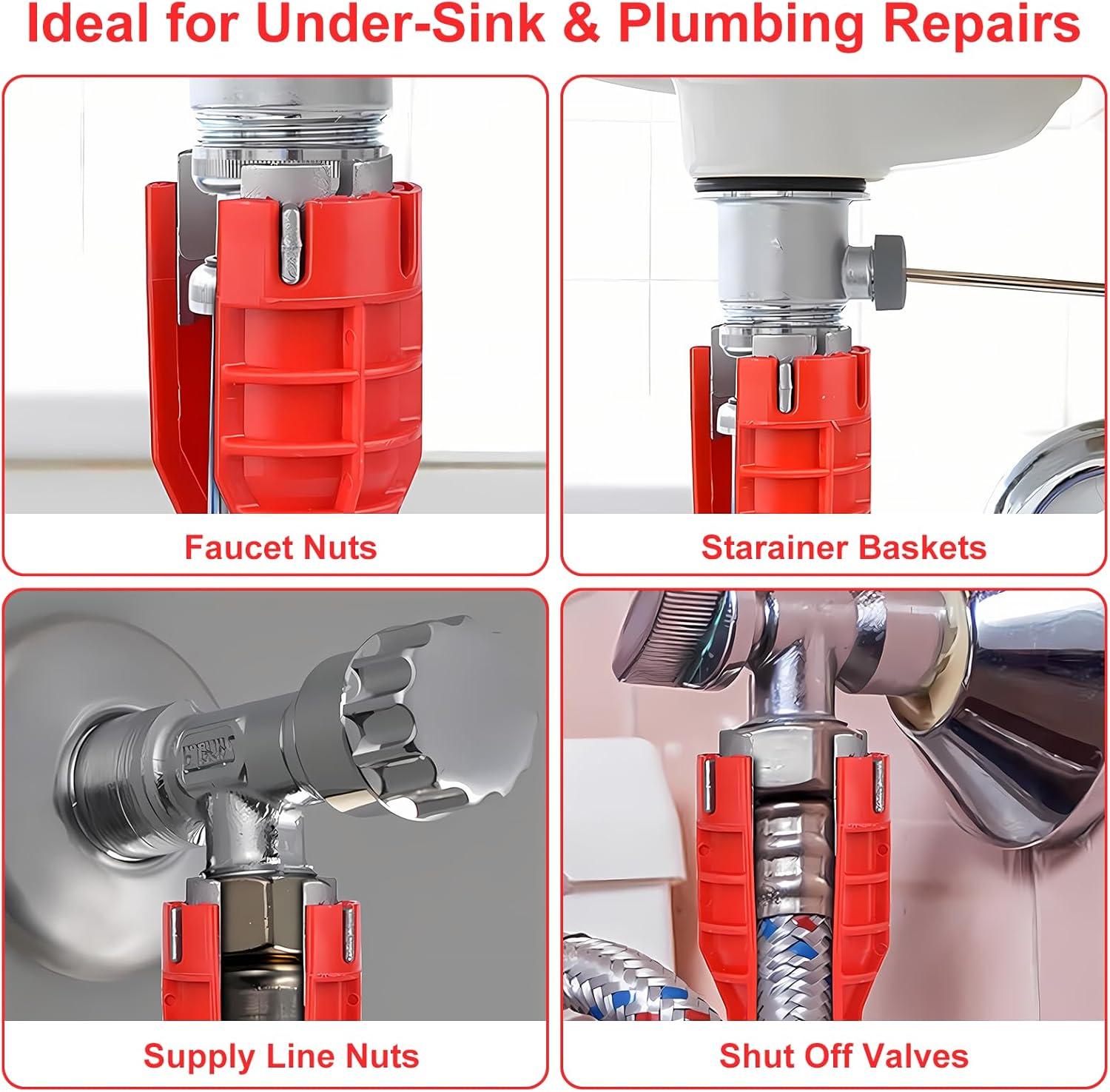 Forlivese 14-in-1 Multi-Function Basin Wrench,Faucet Installer and Sink Drain Nut Removal Tool,One-Way Plumbing Wrench for Tight Spaces