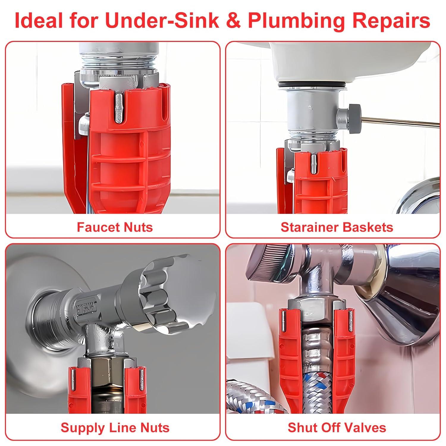 Forlivese 14-in-1 Multi-Function Basin Wrench,Faucet Installer and Sink Drain Nut Removal Tool,One-Way Plumbing Wrench for Tight Spaces