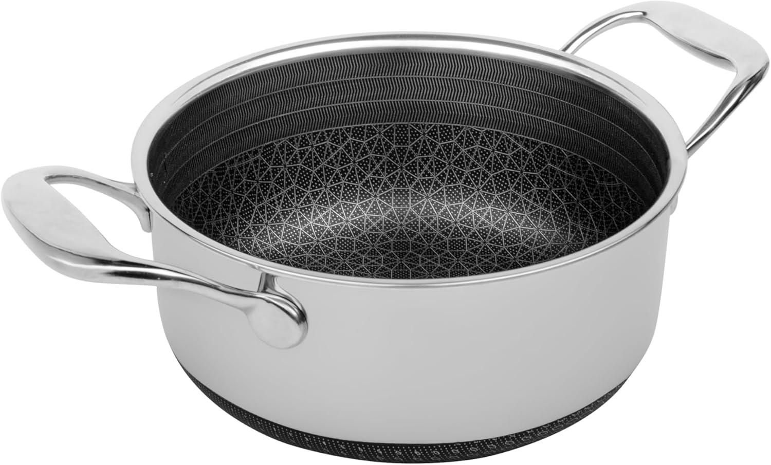 Livwell Brands Diamond Clad 3qt Hybrid Nonstick Stainless Steel Stock Pot and Lid: Tri Ply, Oven & Dishwasher Safe, Vented Lid