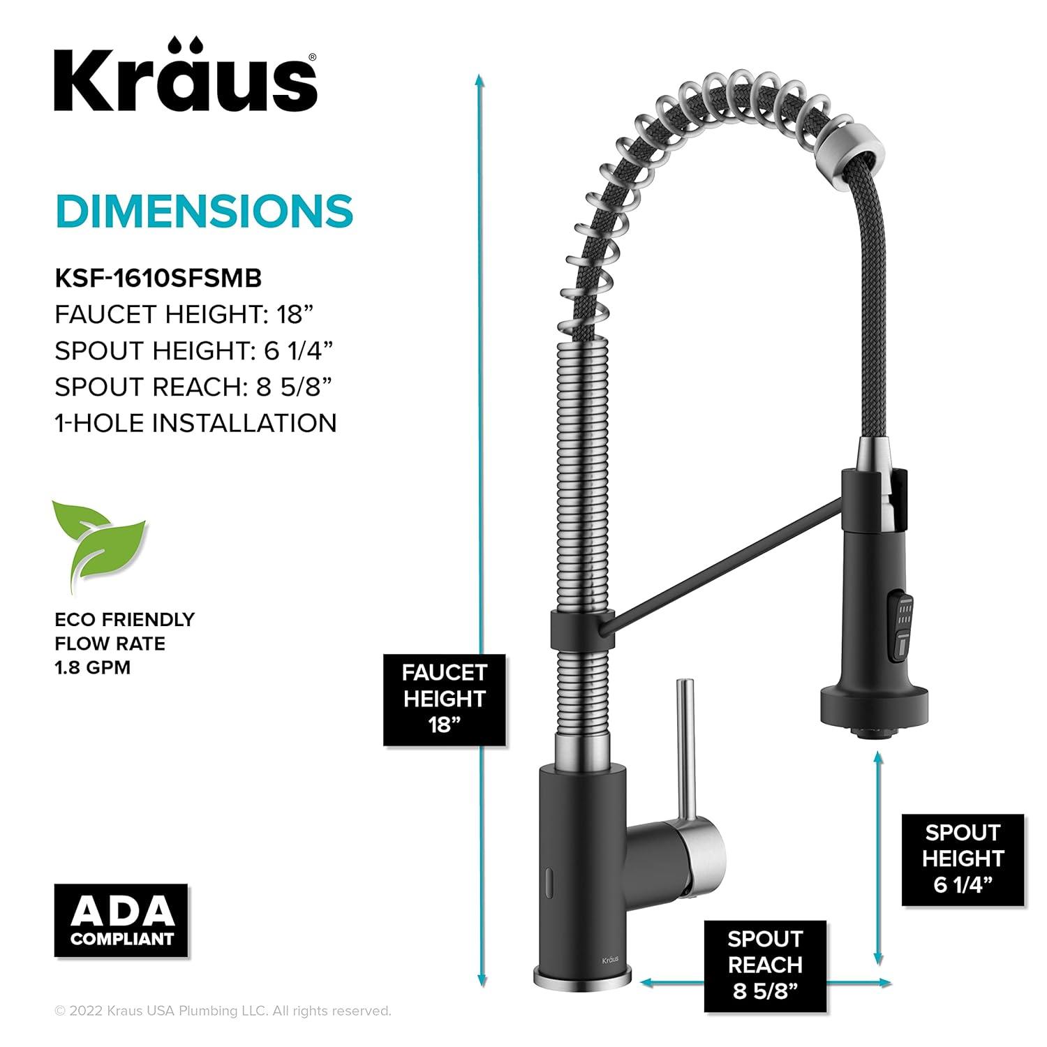 Kraus Kraus Bolden Touchless Sensor Commercial Style 2-Function Single Handle Pull-Down Kitchen Faucet KSF-1610SFSMB
