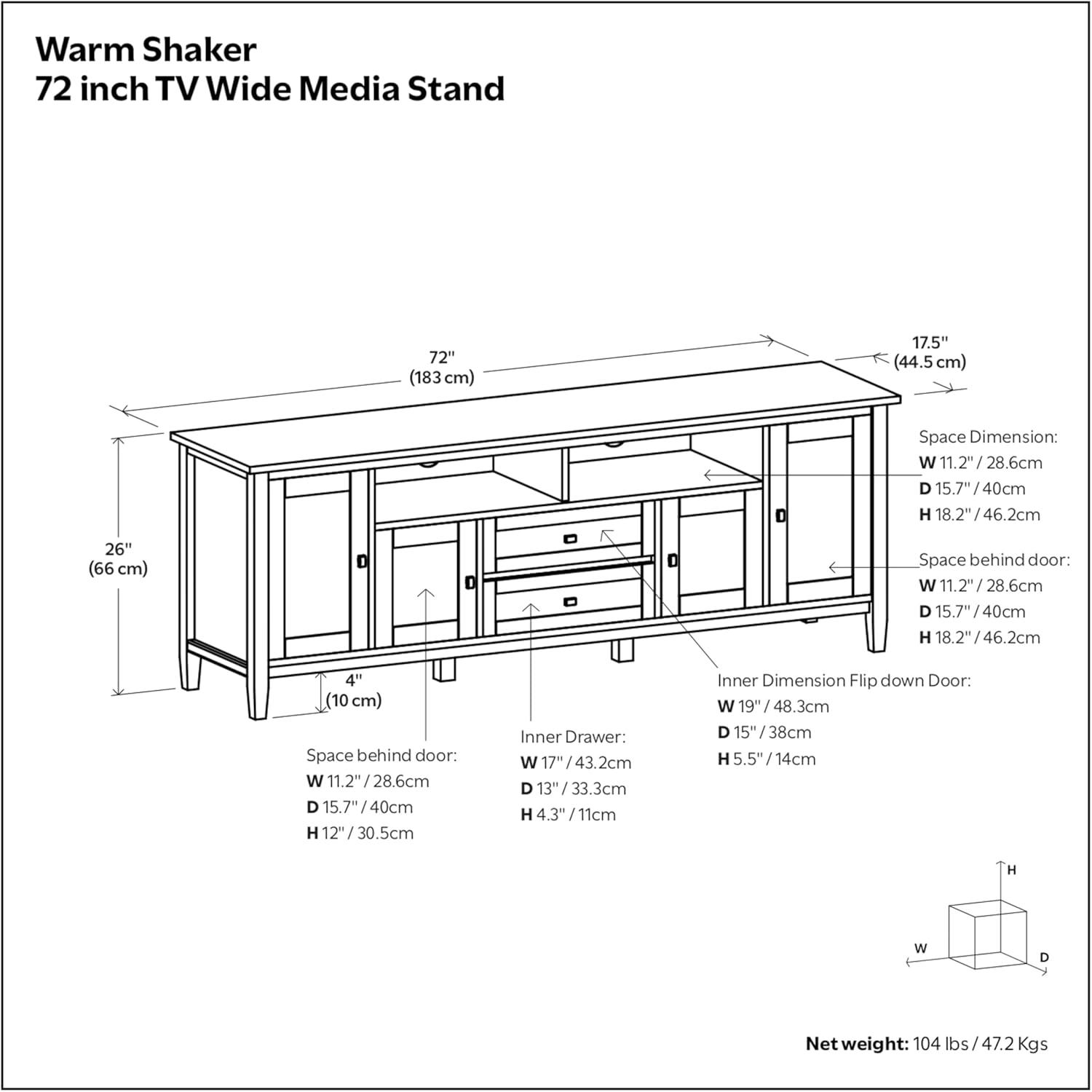 Simpli Home Warm Shaker 72"W Solid Wood TV Stand for TVs up to 80" with 4 Storage Cabinets and 2 Drawers