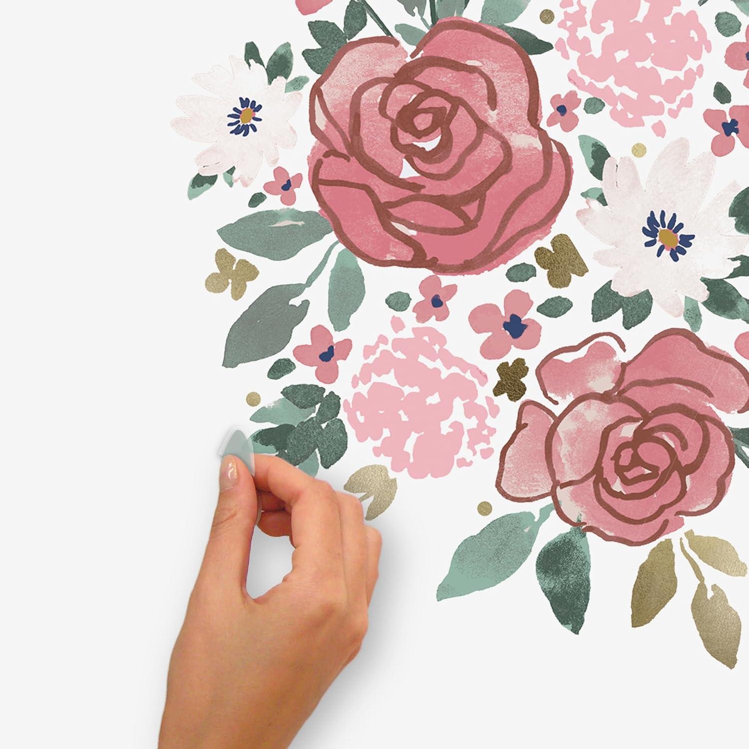 Pink and Gold Floral Peel and Stick Wall Decals