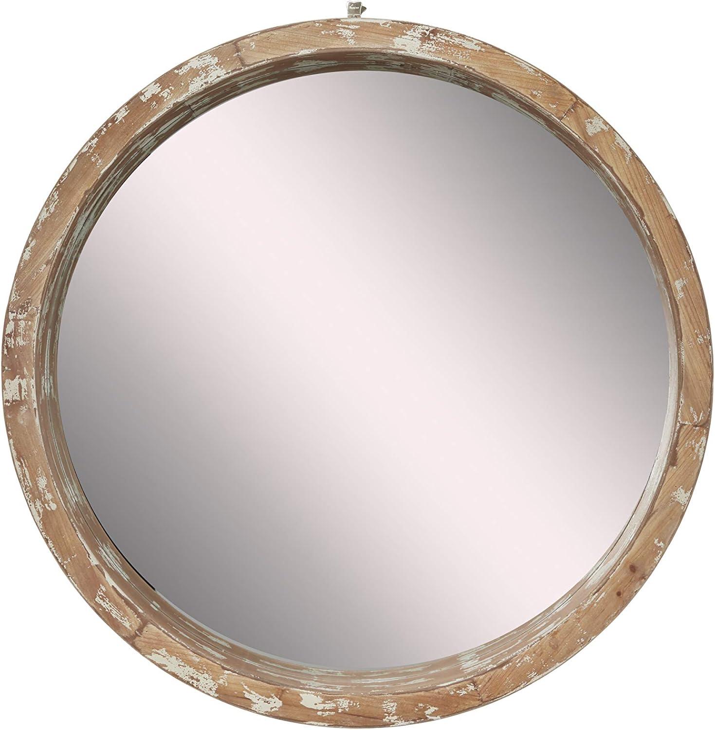 Olivia & May Vintage Wall Mirror Brown: Round Wood Frame, No Assembly, Spot Clean, 39.5" Diameter