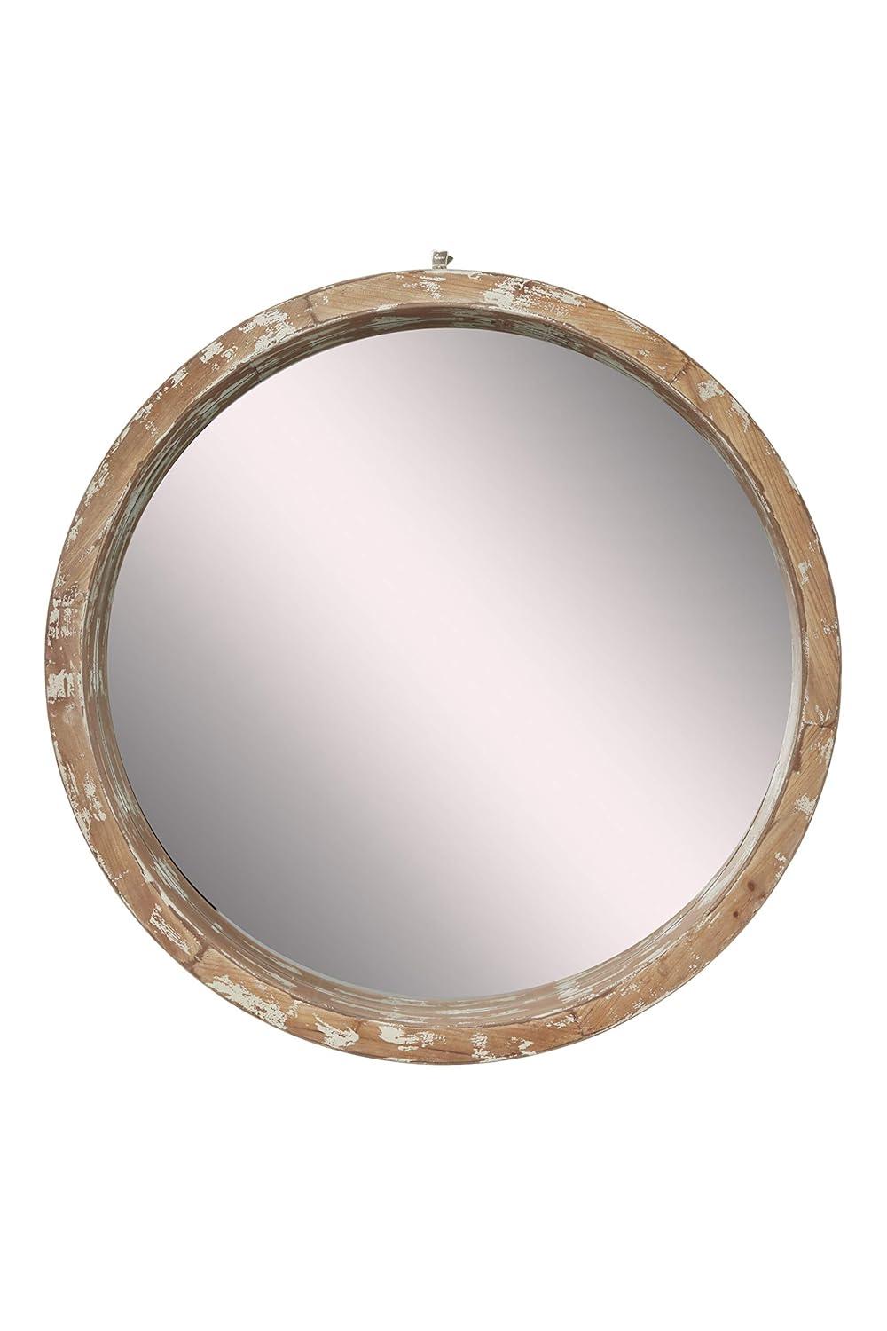 Olivia & May Vintage Wall Mirror Brown: Round Wood Frame, No Assembly, Spot Clean, 39.5" Diameter