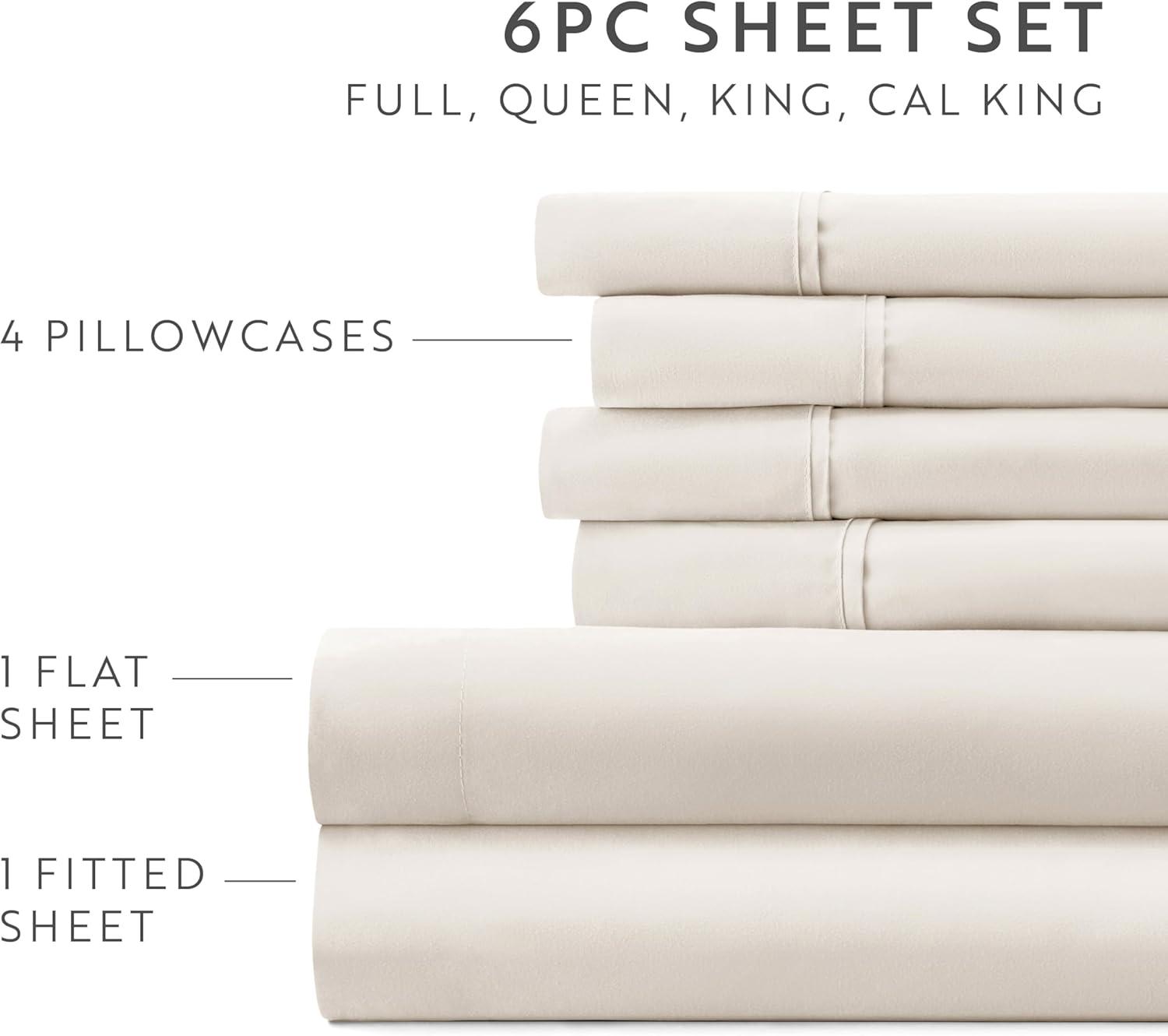 6-Piece Ivory Solid Microfiber Twin Sheet Set