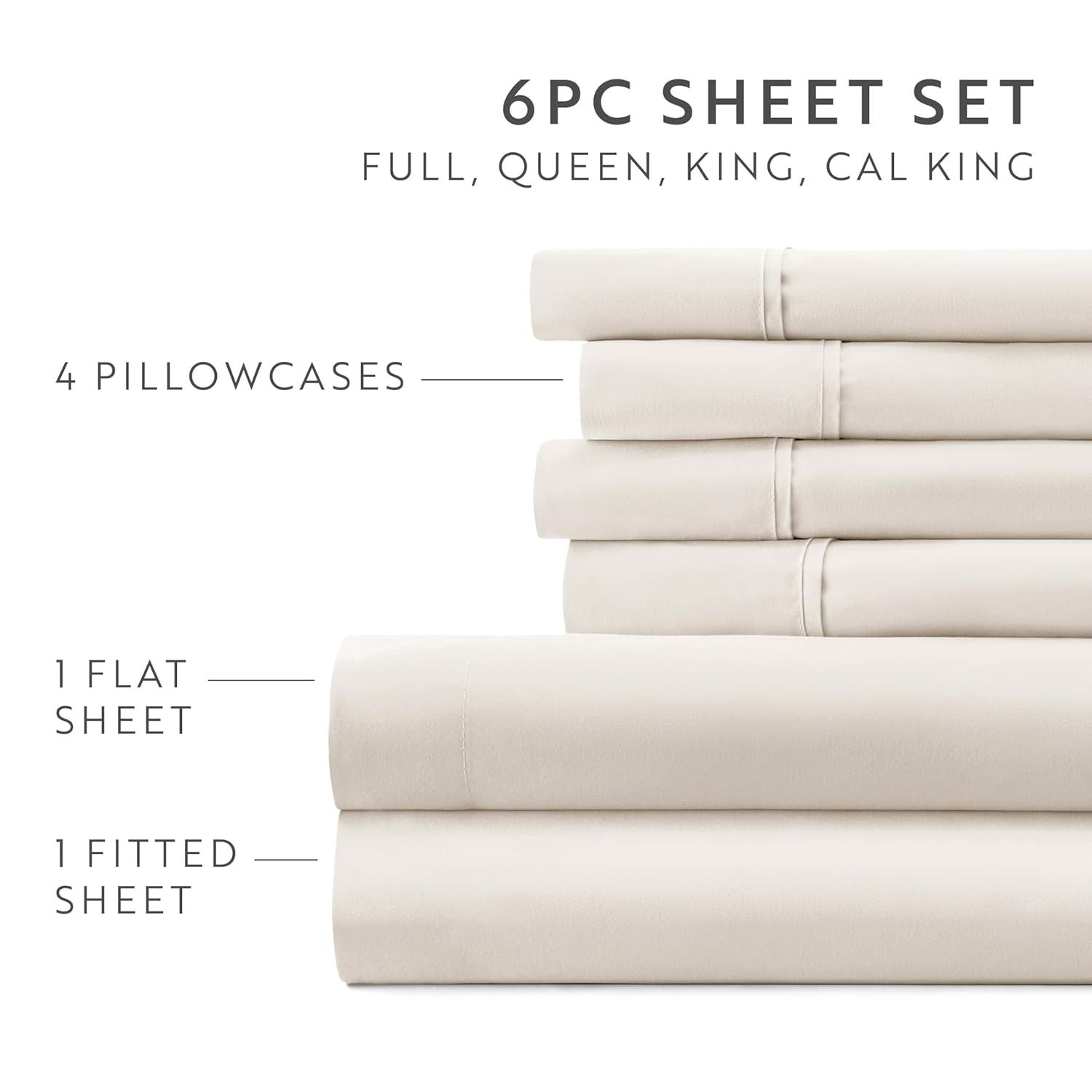 6-Piece Ivory Solid Microfiber Twin Sheet Set