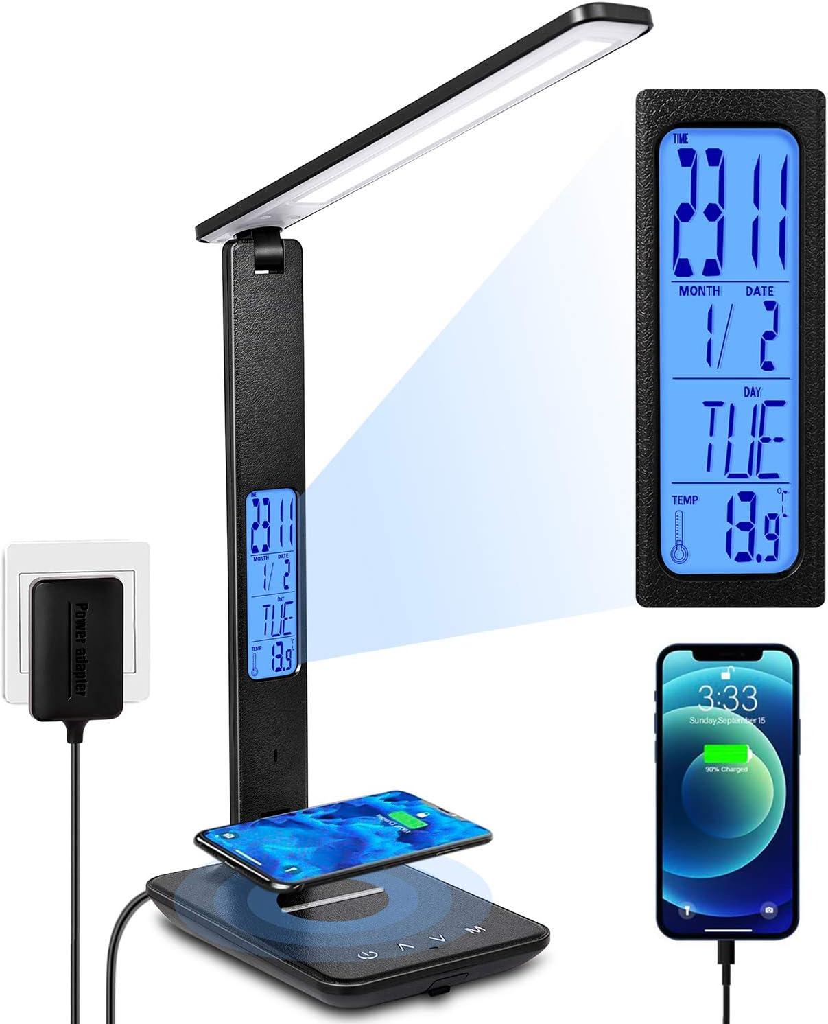 Black LED Desk Lamp with Wireless Charger and LCD Display