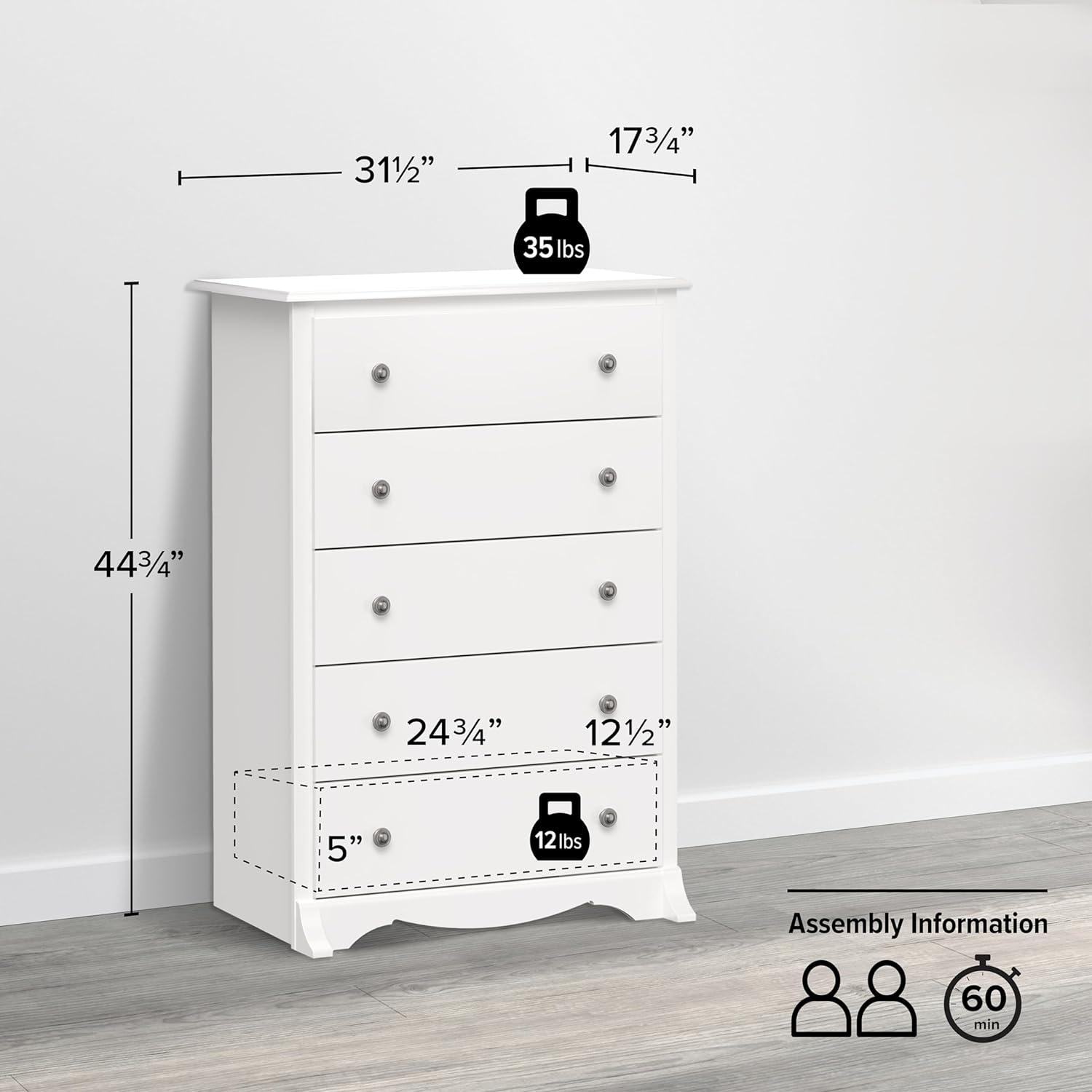 45.12" Monterey Vertical Dresser White - Prepac