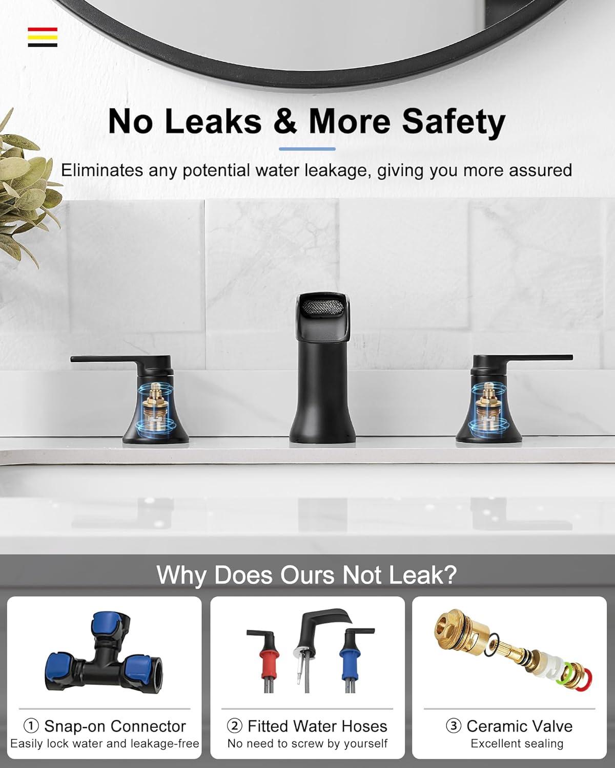 Matte Black Brass 8-Inch Widespread Waterfall Bathroom Faucet