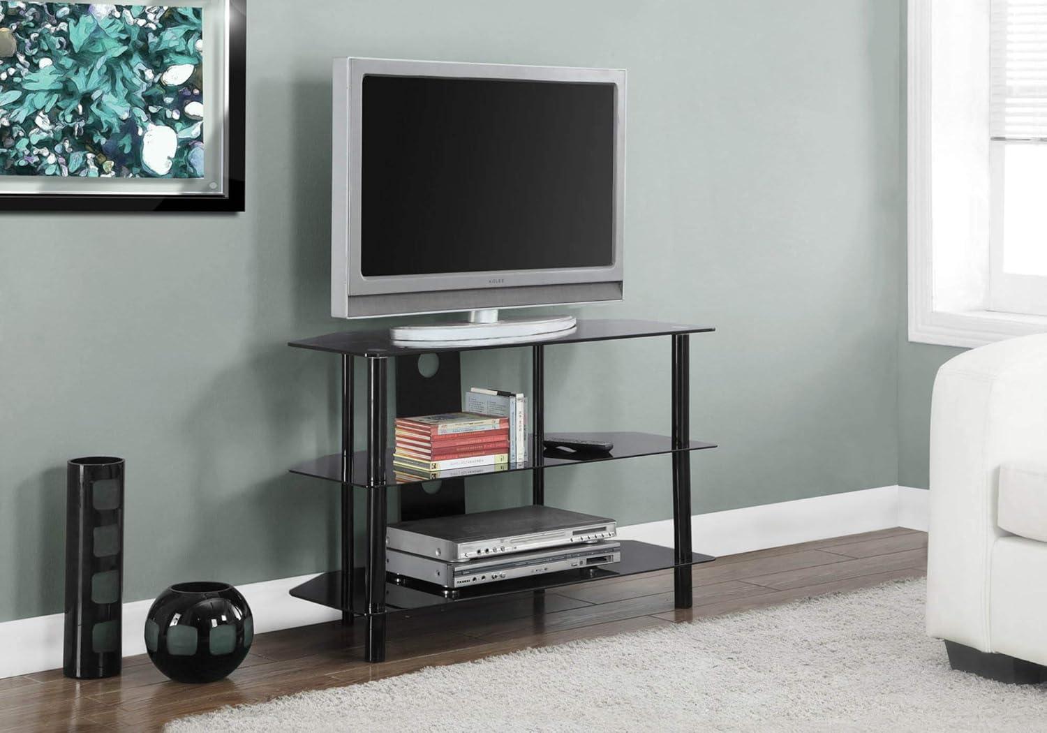 Monarch Specialties Tv Stand, 36 Inch, Console, Storage Shelves, Living Room, Bedroom, Black Metal