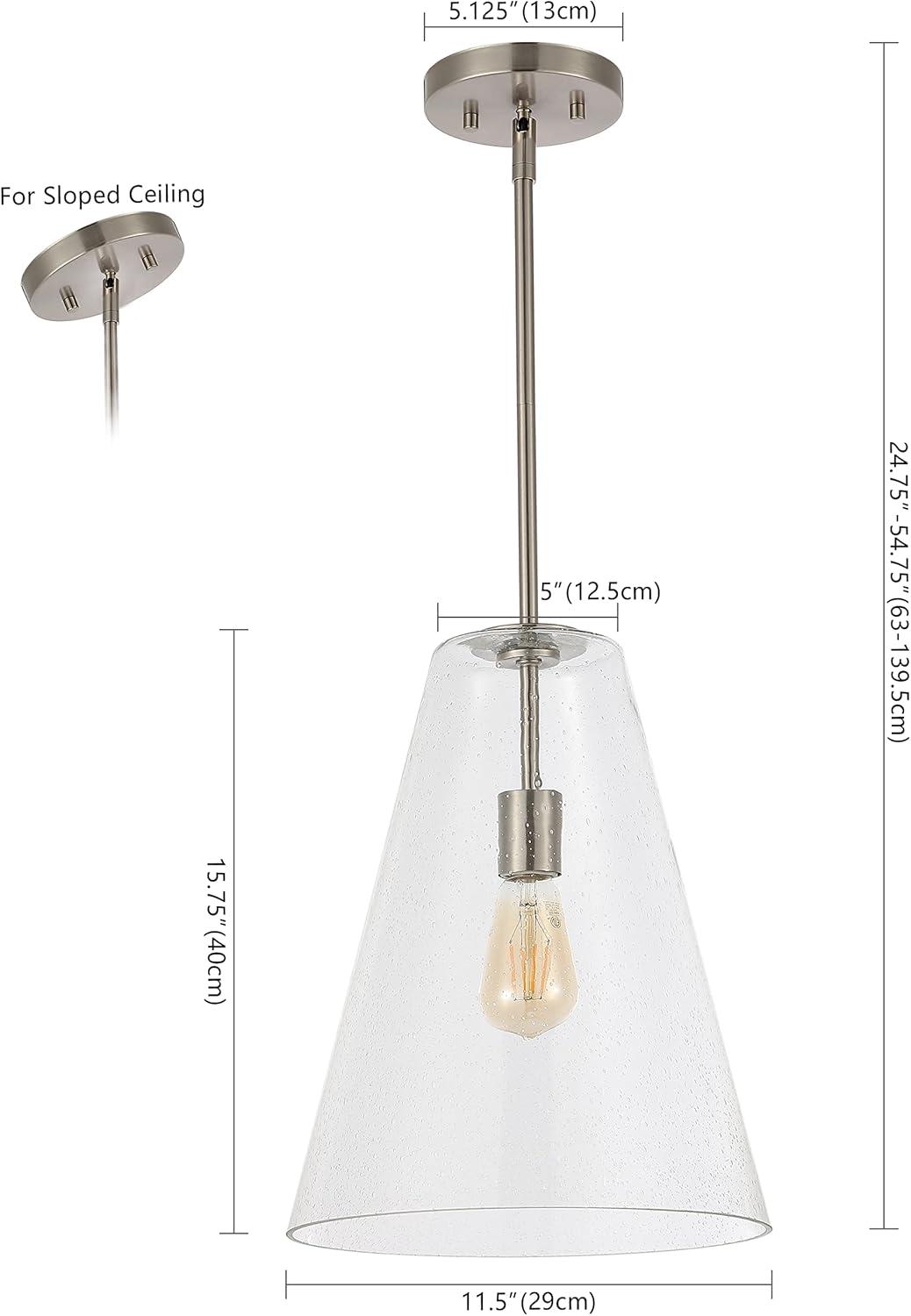 Arlo 11.5" 1-Light Mid-Century Modern Iron/Seeded Glass LED Pendant, Nickel/Clear