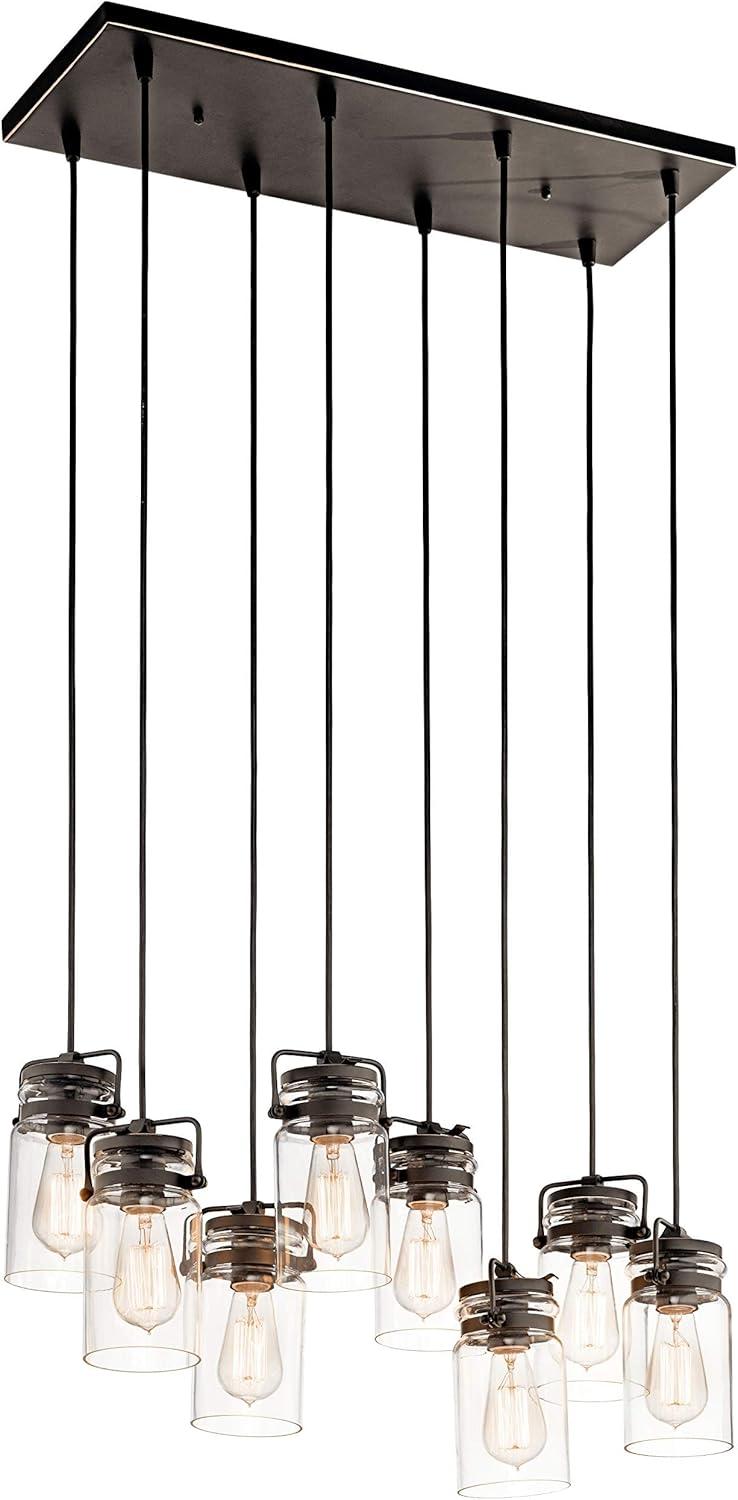 Brinley 25.5" 8 Light Linear Chandelier with Clear Glass Brushed Nickel