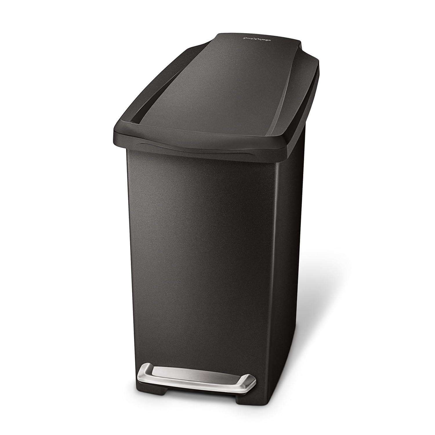 simplehuman Simplehuman 10 Liter / 2.6 Gallon Compact Slim Bathroom or Office Step Trash Can, Black Plastic