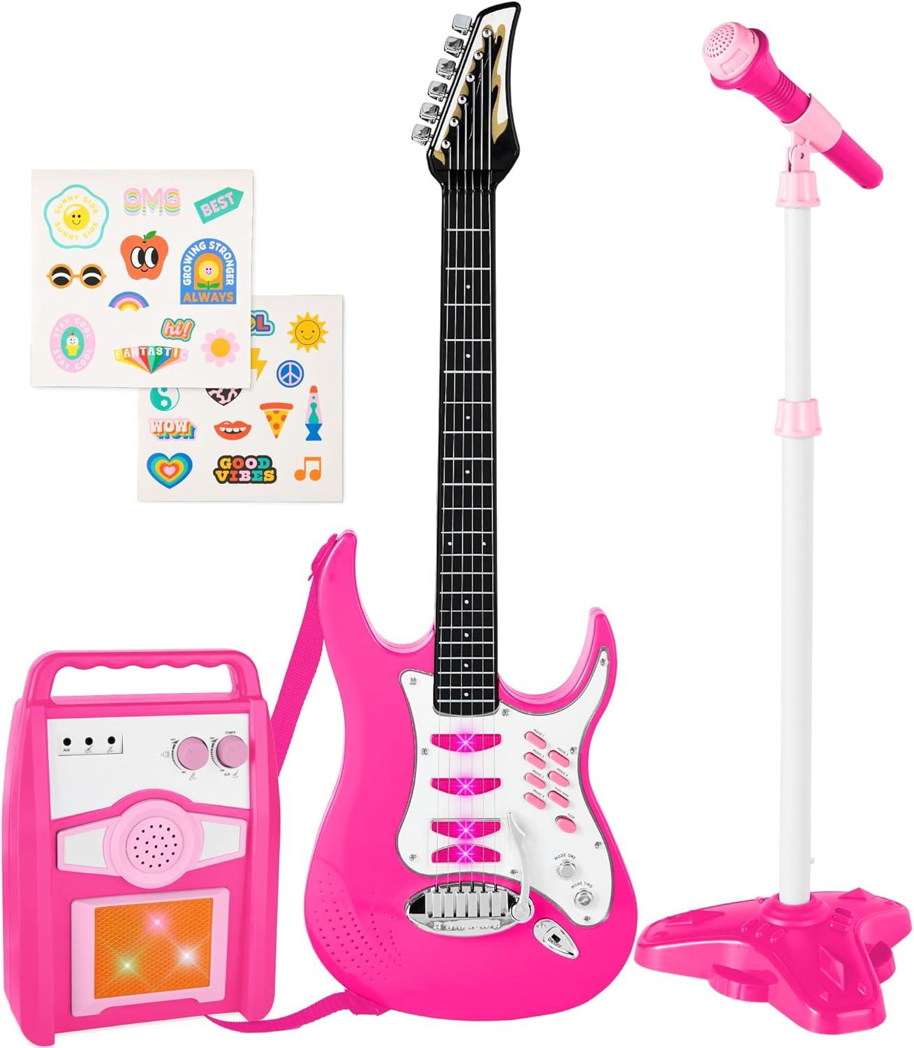 Best Choice Products Kids Electric Musical Guitar Toy Play Set w/ 6 Demo Songs, Whammy Bar, Microphone - Pink
