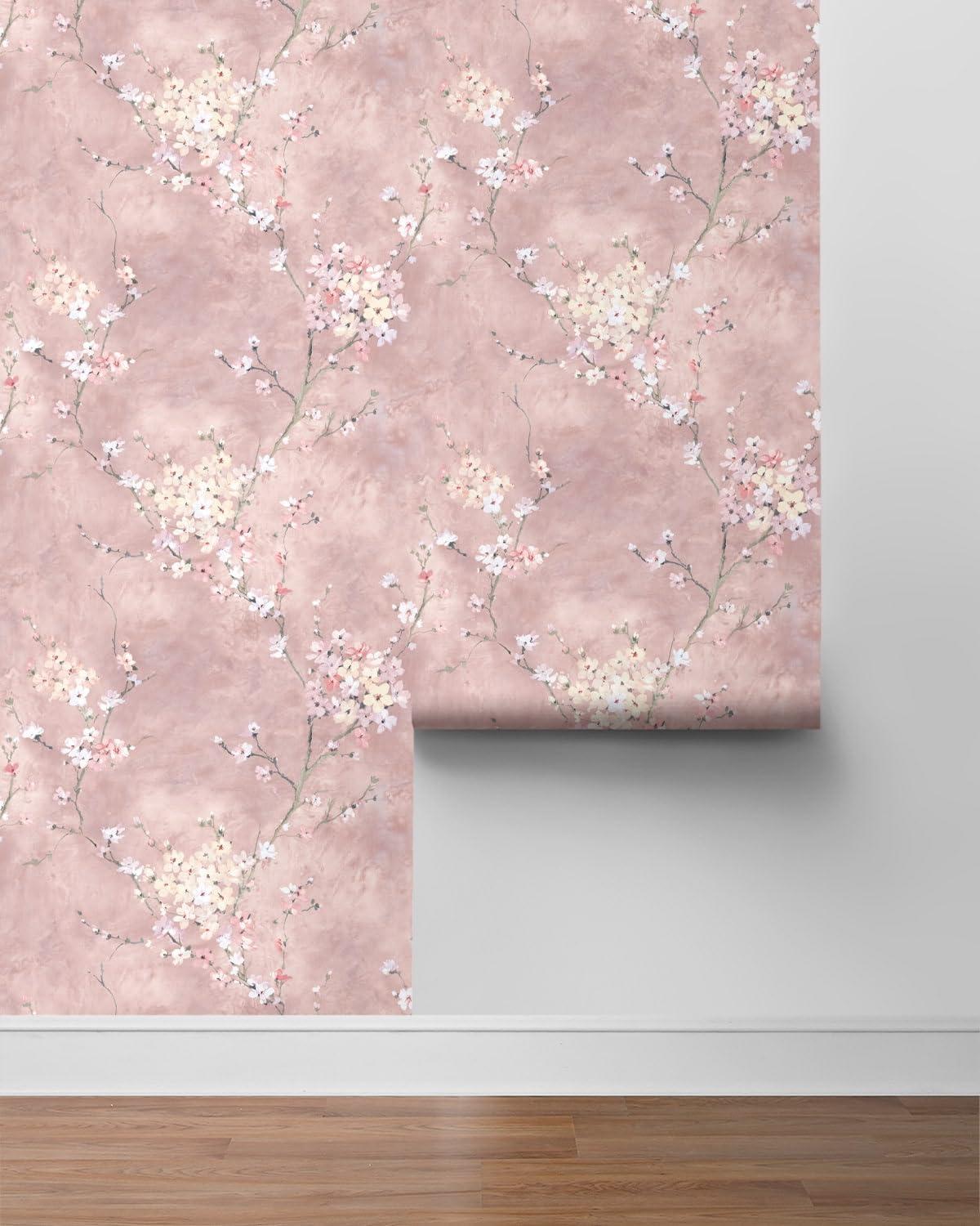 Harry & Grace Dusty Rose Floral Blossom Peel and Stick Wallpaper - 27 in. W. x 18 ft. L. Roll