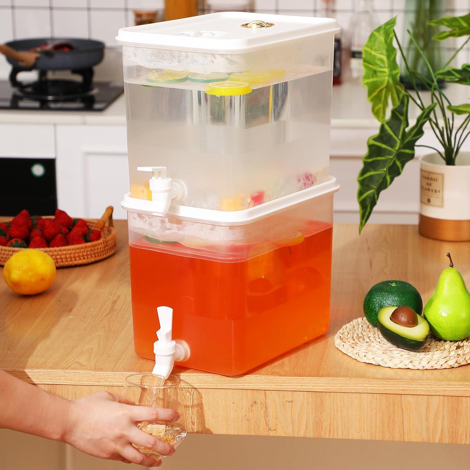 Mint Pantry® 2 Pack 2.5 Gallon Drink Dispenser For Fridge With Spigot Water Dispenser Leak Proof Lids Filter Screen Beverage Juice Container Sealed Plastic Lemonade Milk Cold Hot Drink Tea Jug For Party