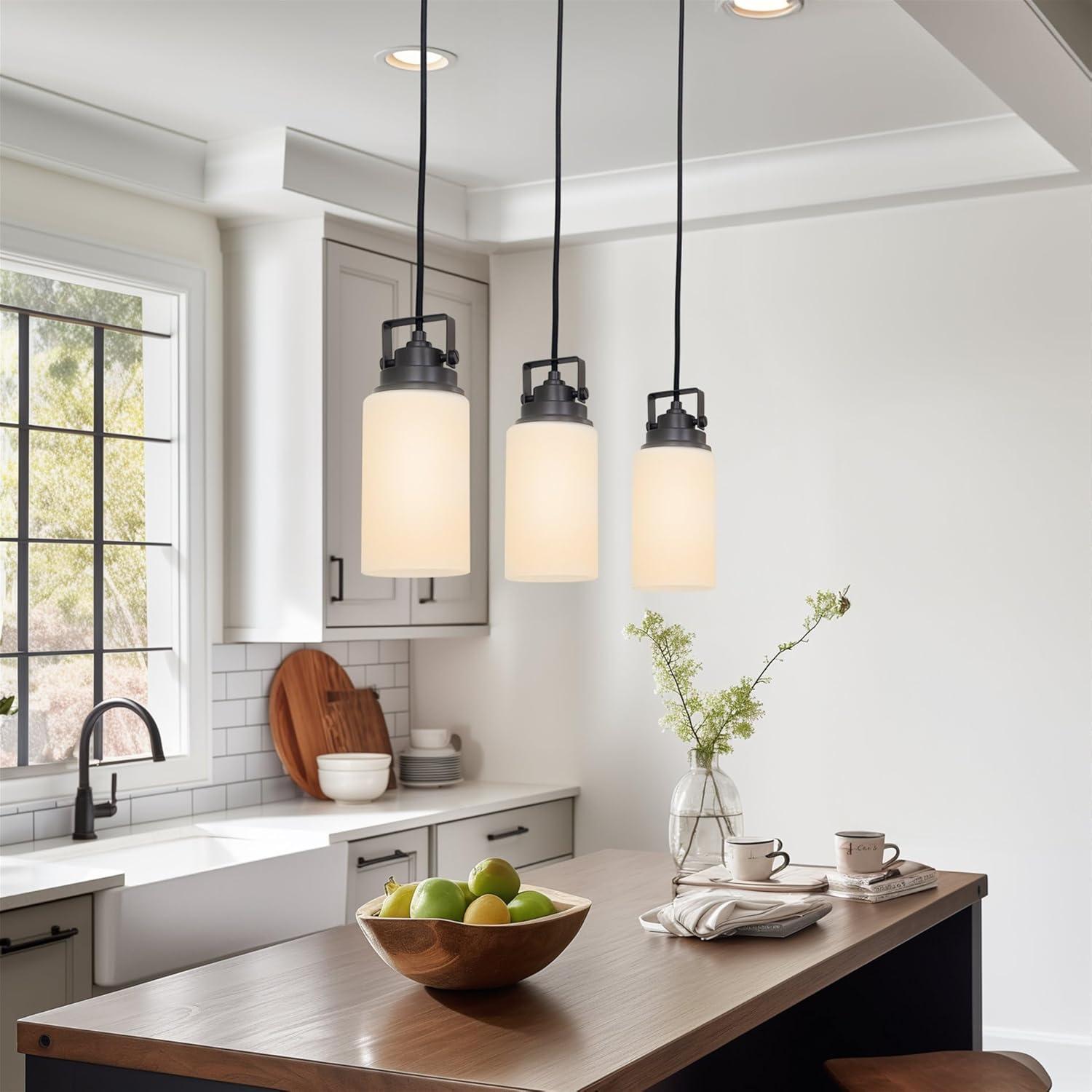 Kira Home 7" Cylinder Glass Shades, Opal Replacement Glass, 1-5/8" Fitter Opening for Threaded Medium Base Socket, 6.75"