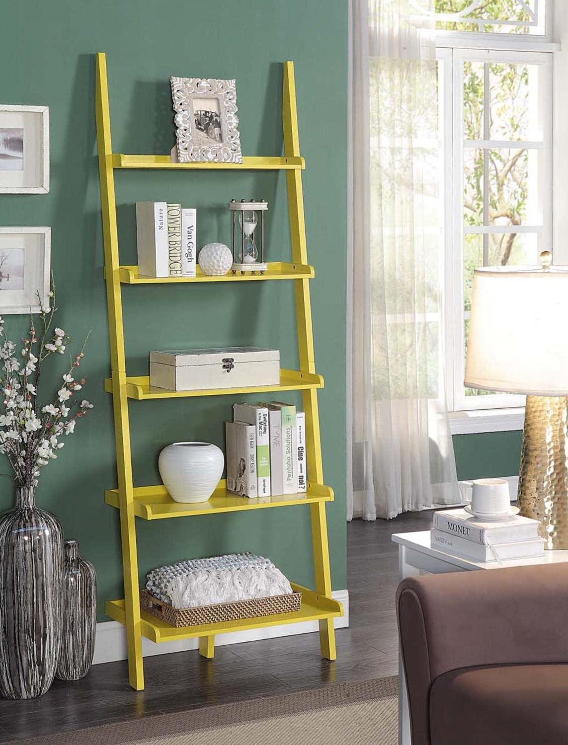 American Heritage Bookshelf Ladder with Five Tiers in Bright Yellow Wood Finish