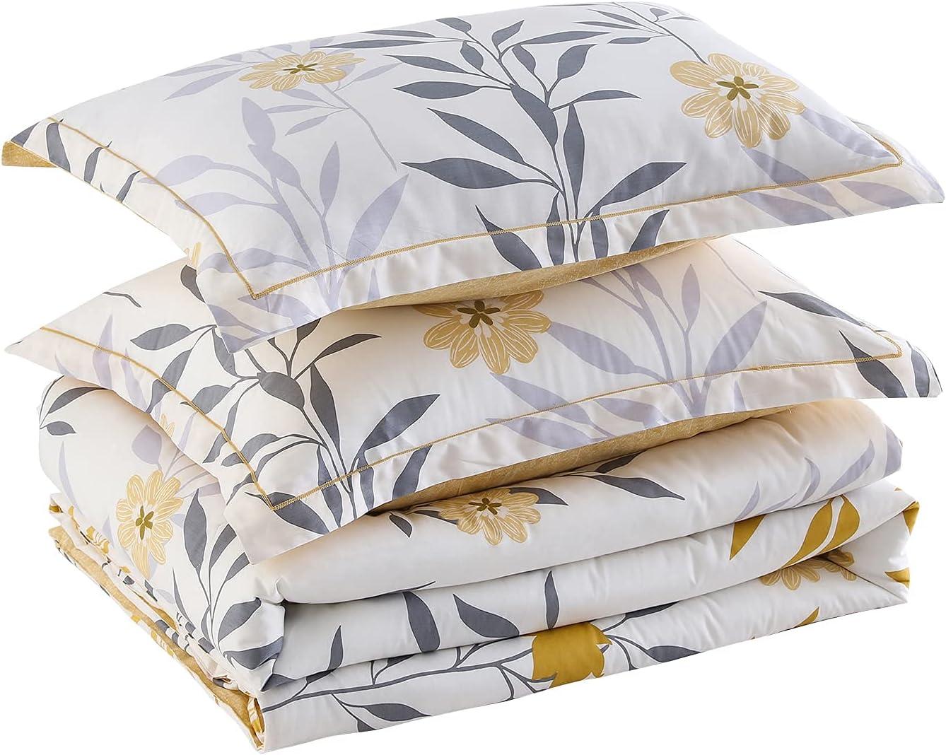 King Size White Cotton Reversible Floral Comforter Set