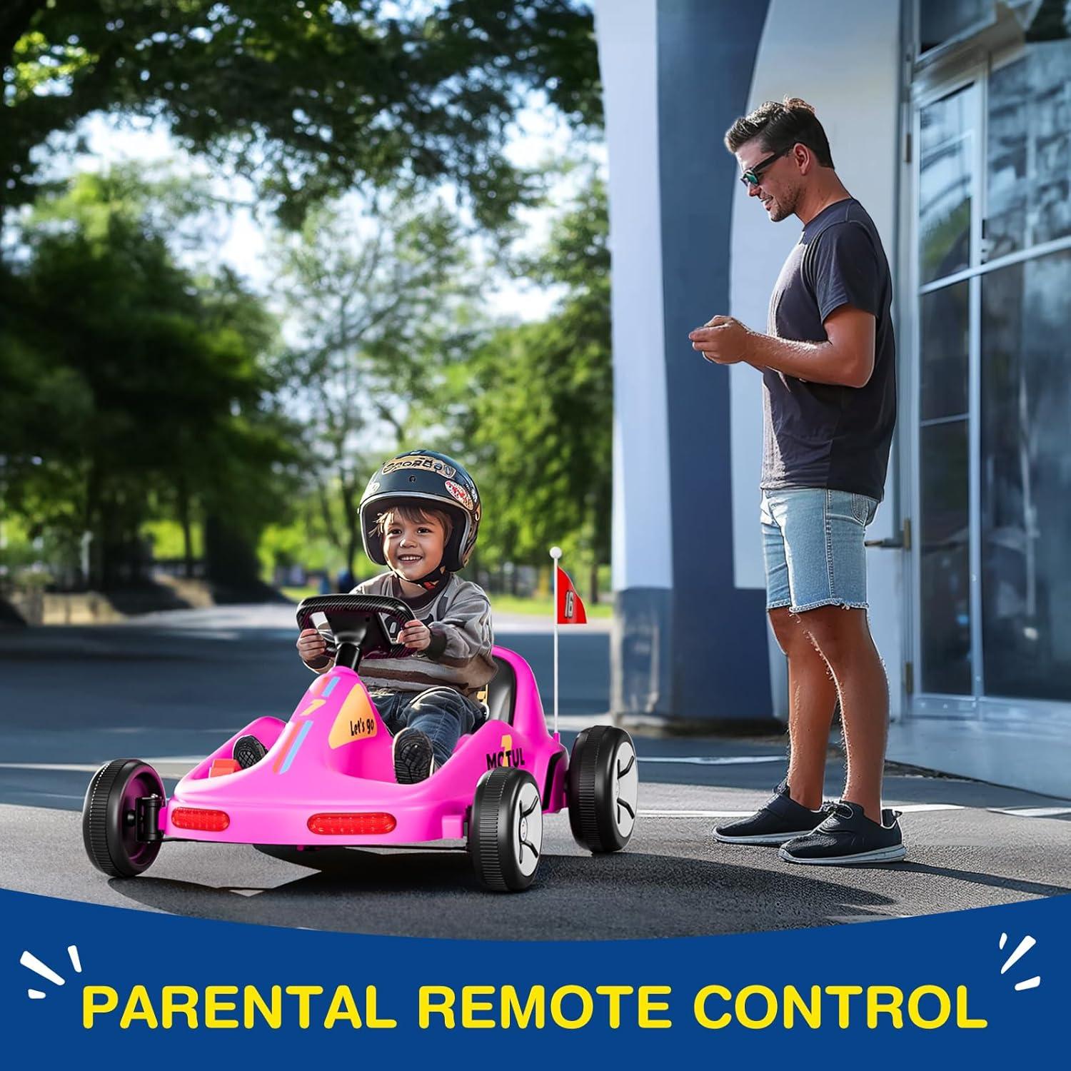 Tobbi 12v Kids Go Kart, Outdoor Battery Powered Ride On Car For Boys And Girls Aged 3-8, Childrens Electronic Toy Go Kart With 2 Speed Modes, Remote Control,bluetooth