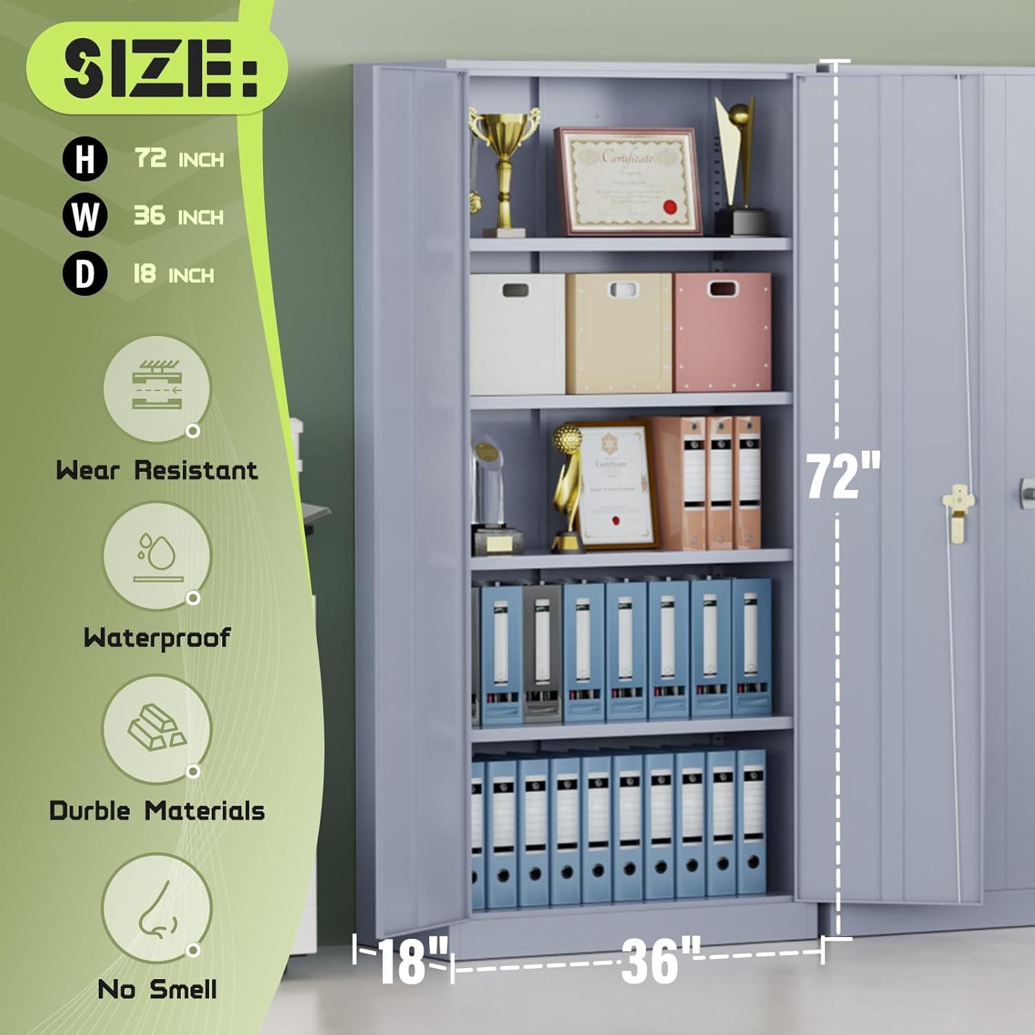 36'' W Metal Garage Storage Cabinets with 4 Adjustable Shelves and Lockable doors ( 72'' H x 36'' W x 18'' D)