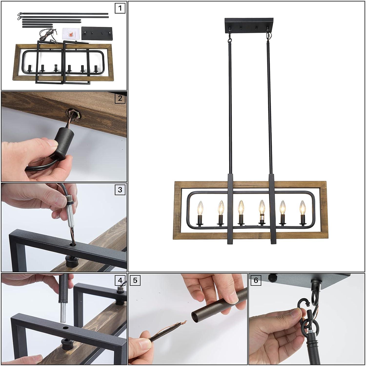 LNC Modern Farmhouse 6-Light Wood Chandelier Rectangle Island Lights for Dining Room - W31.5" X E8.7" X H13.8"