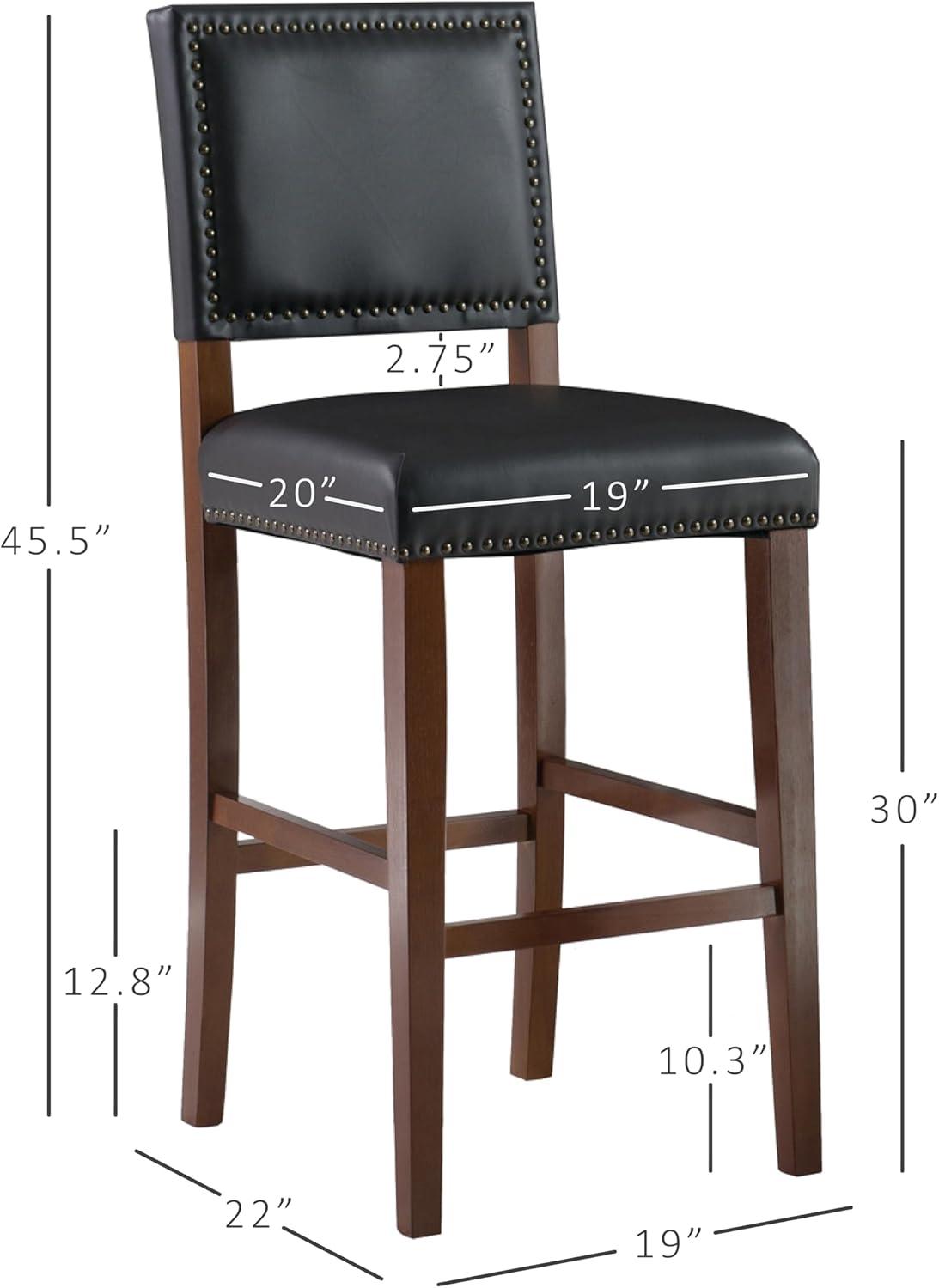 29" Brook Padded Back and Seat Faux Leather Barstool Hardwood/Black - Linon