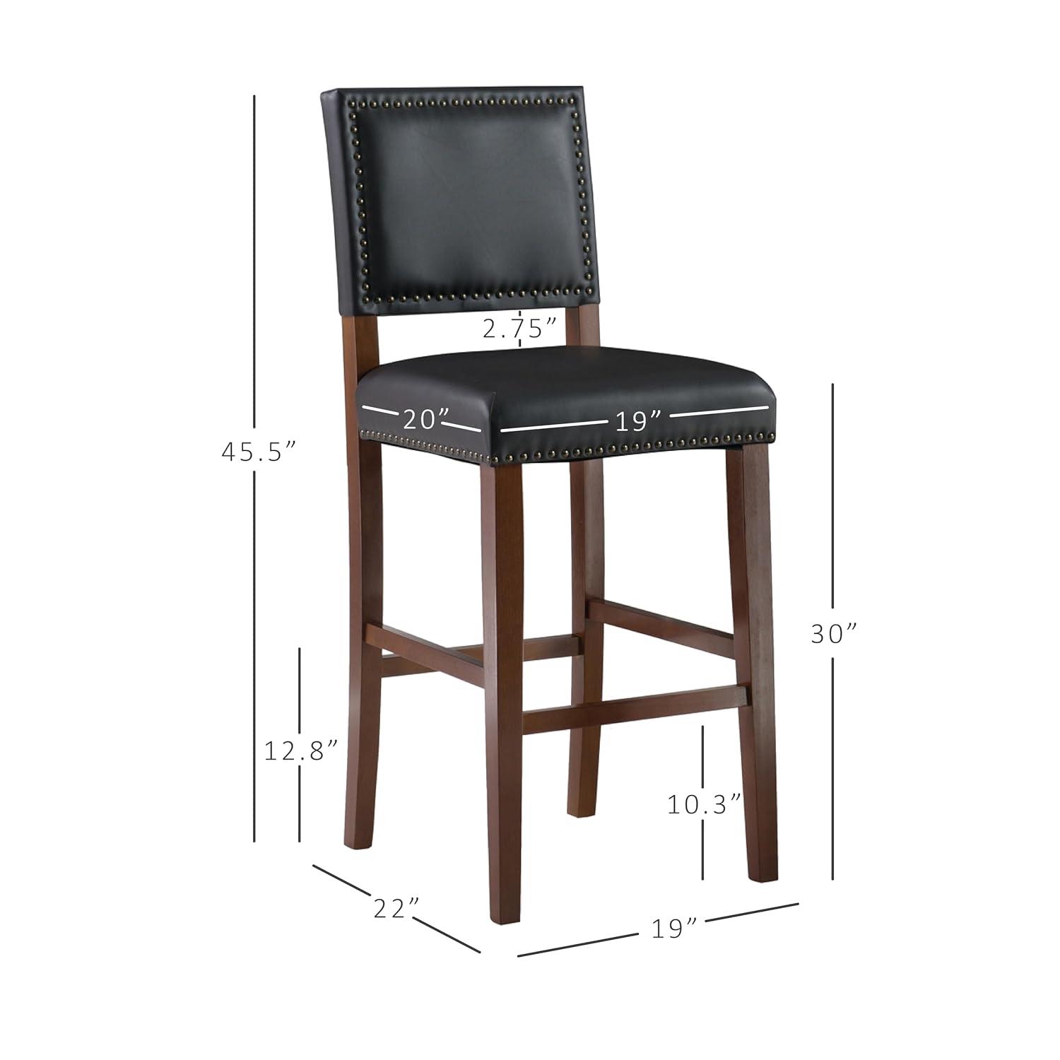 29" Brook Padded Back and Seat Faux Leather Barstool Hardwood/Black - Linon