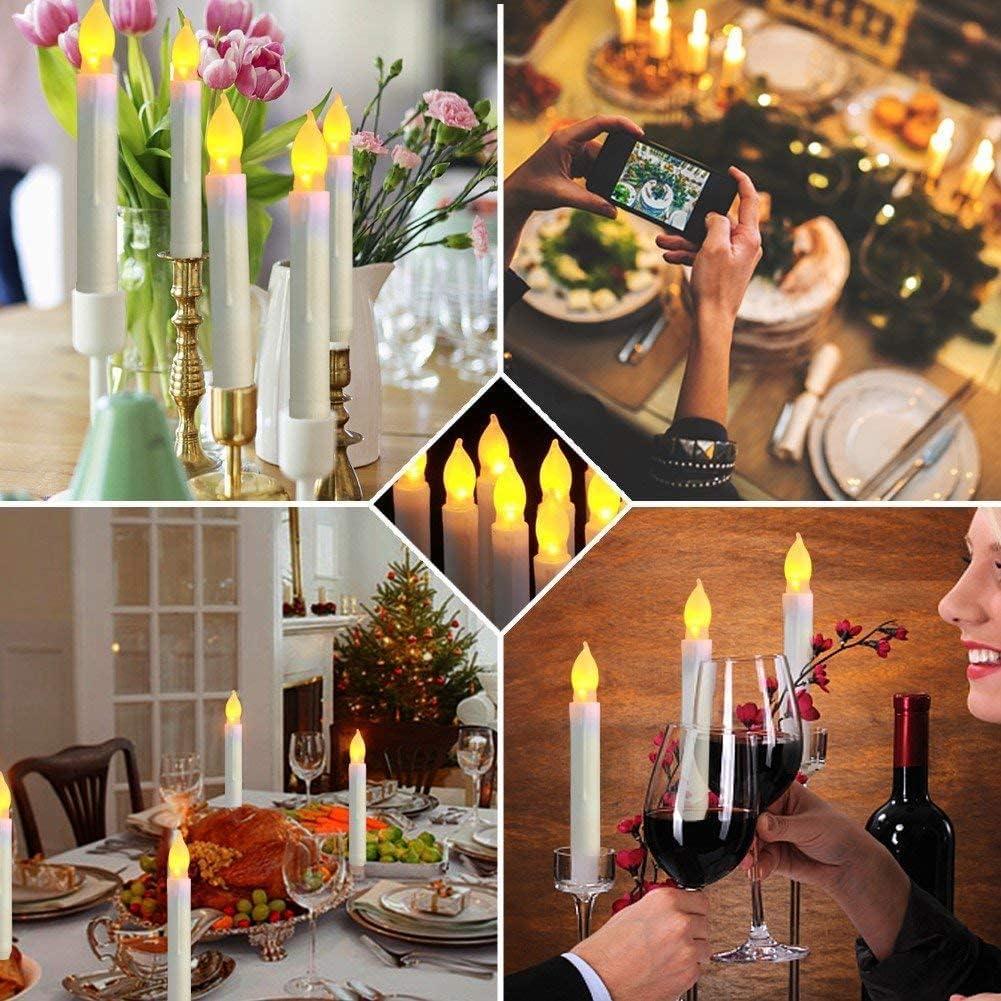 NEWEEN Set of 24 Flamelesss LED Taper Candles with Warm White Flickering Flame Light, Battery Operated Floating Candles, LED Taper Handheld Candlesticks for Church Party Halloween Decorations