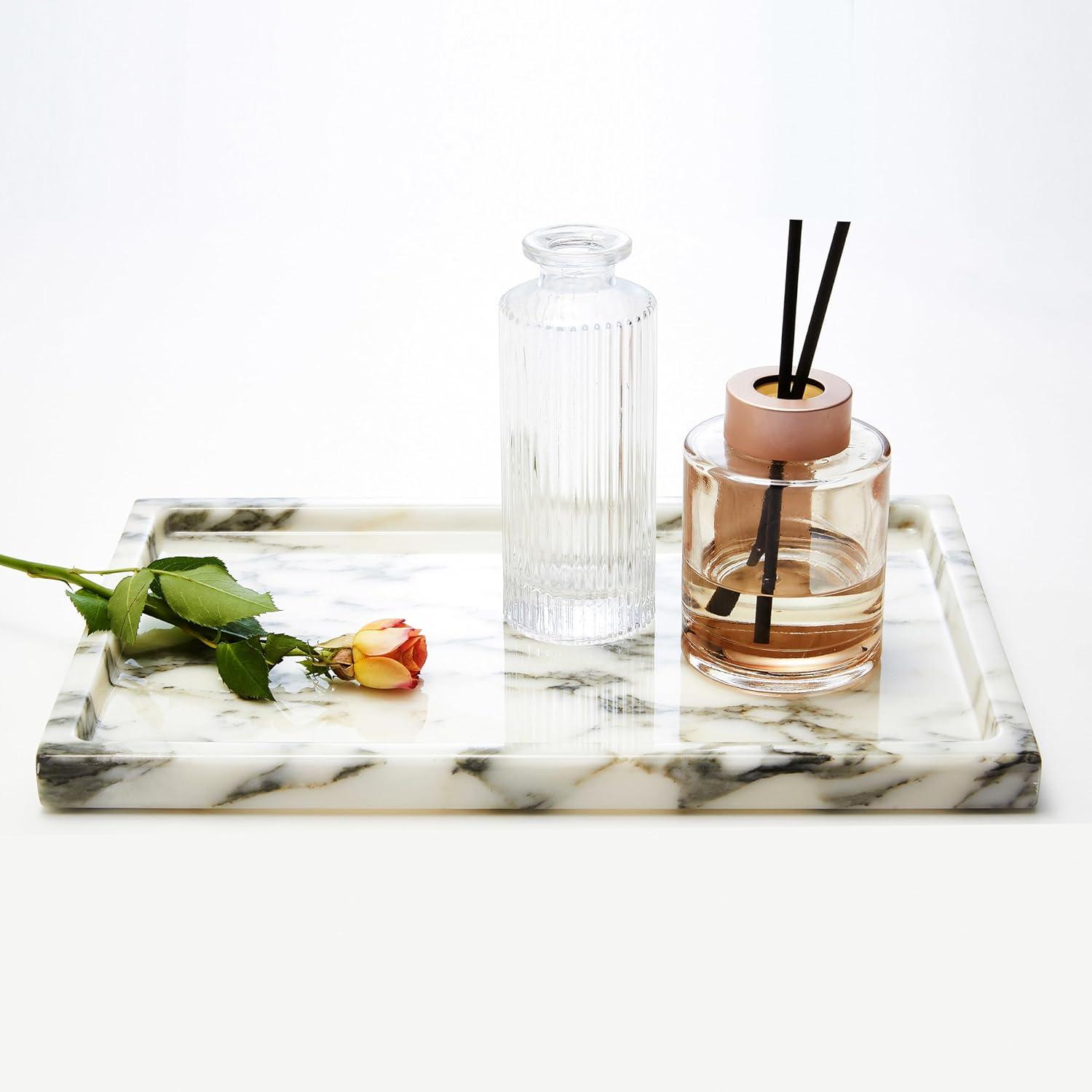 LYS&LYX Natural Marble Vanity Tray: Genuine Stone Storage Tray for Home Decor, Bathroom, Kitchen, and Dresser (Non-Resin/Non-Ceramic (arabescato, 300mm*200mm)