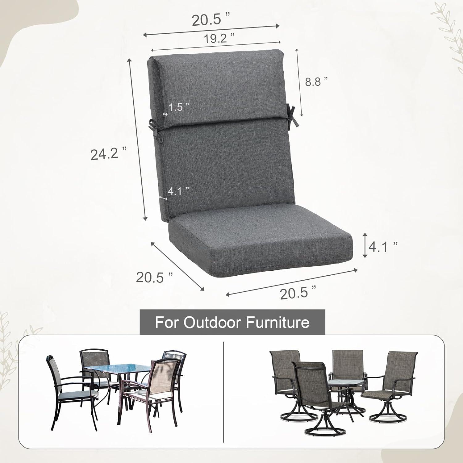 20.5 in. x 20.5 in. Outdoor High Back Chair Cushion with Adjustable Buckles and Ties in Charcoal Black (4-Pack)