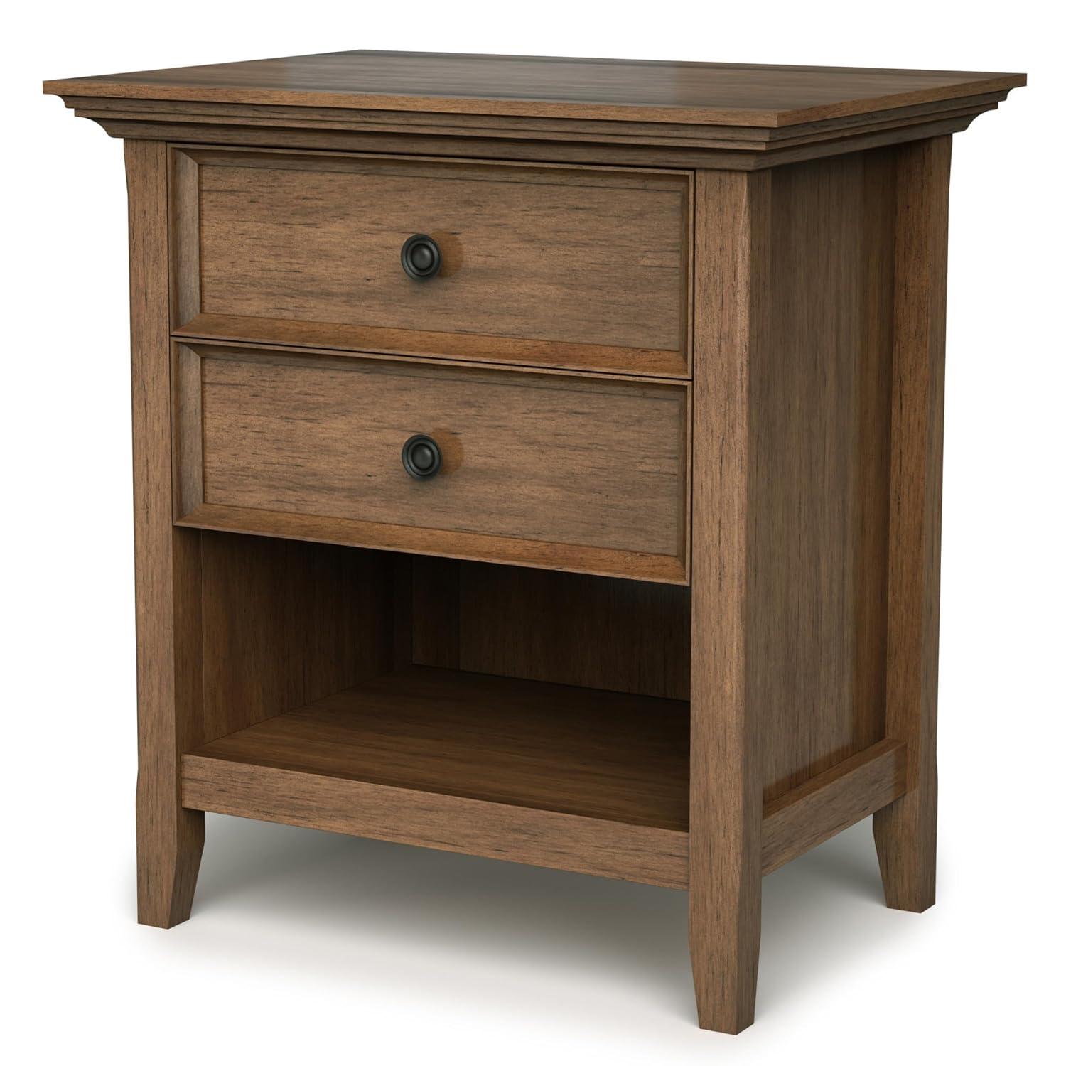Simpli Home Amherst 24"W 2-Drawer Solid Wood Nightstand with Open Shelf