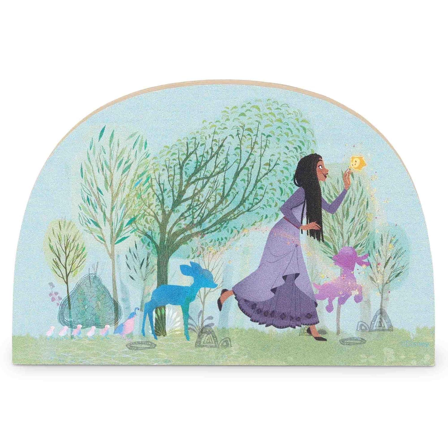 Disney Wish Asha and Star Whimsical Woods Scene Shelf Sitter Decor - Fun Wish Wood Block Cutout for Kids' Bedroom or Play Room